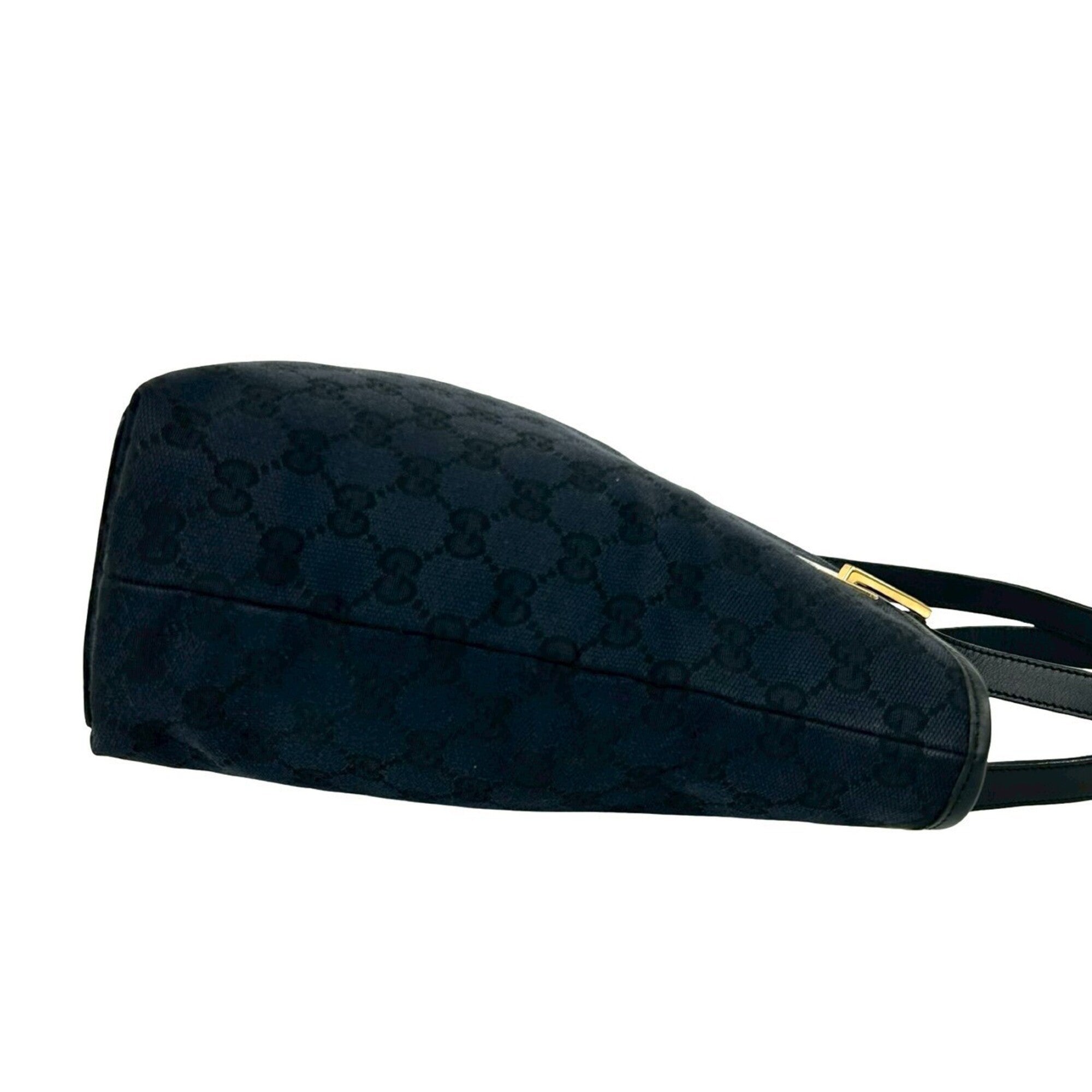 Gucci Black Navy Canvas Leather Handbag Tote Bag (Pre-Owned)