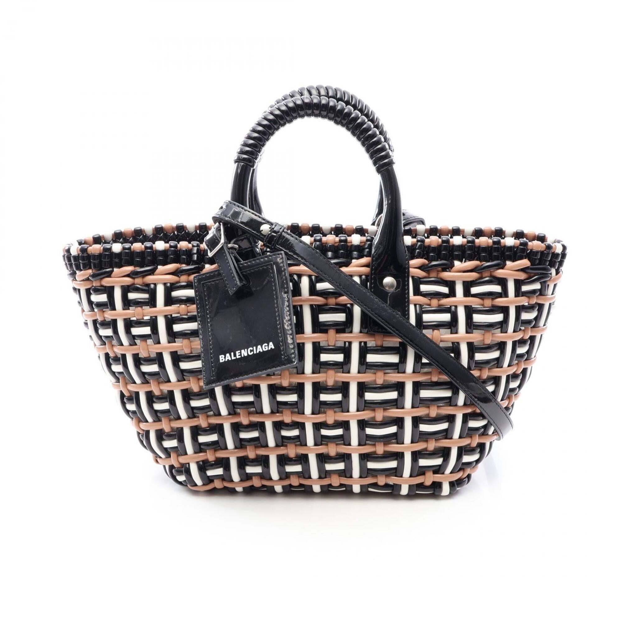 Balenciaga Black Brown White Leather Basket Handbag Tote Bag (Pre-Owned)