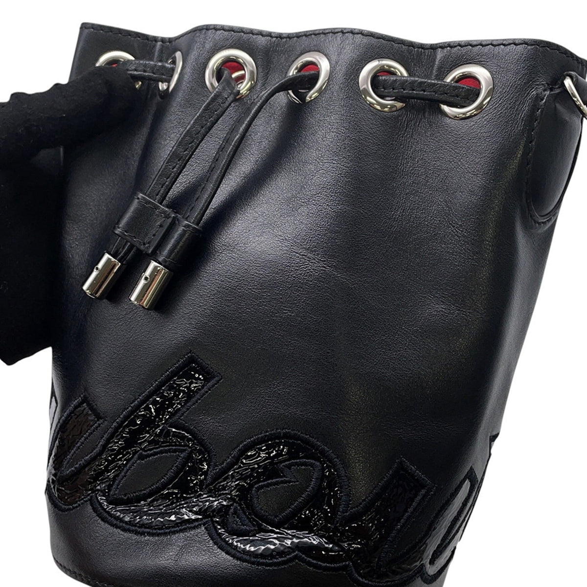 Christian Louboutin Black Red Color Leather Shoulder Bag (Pre-Owned)