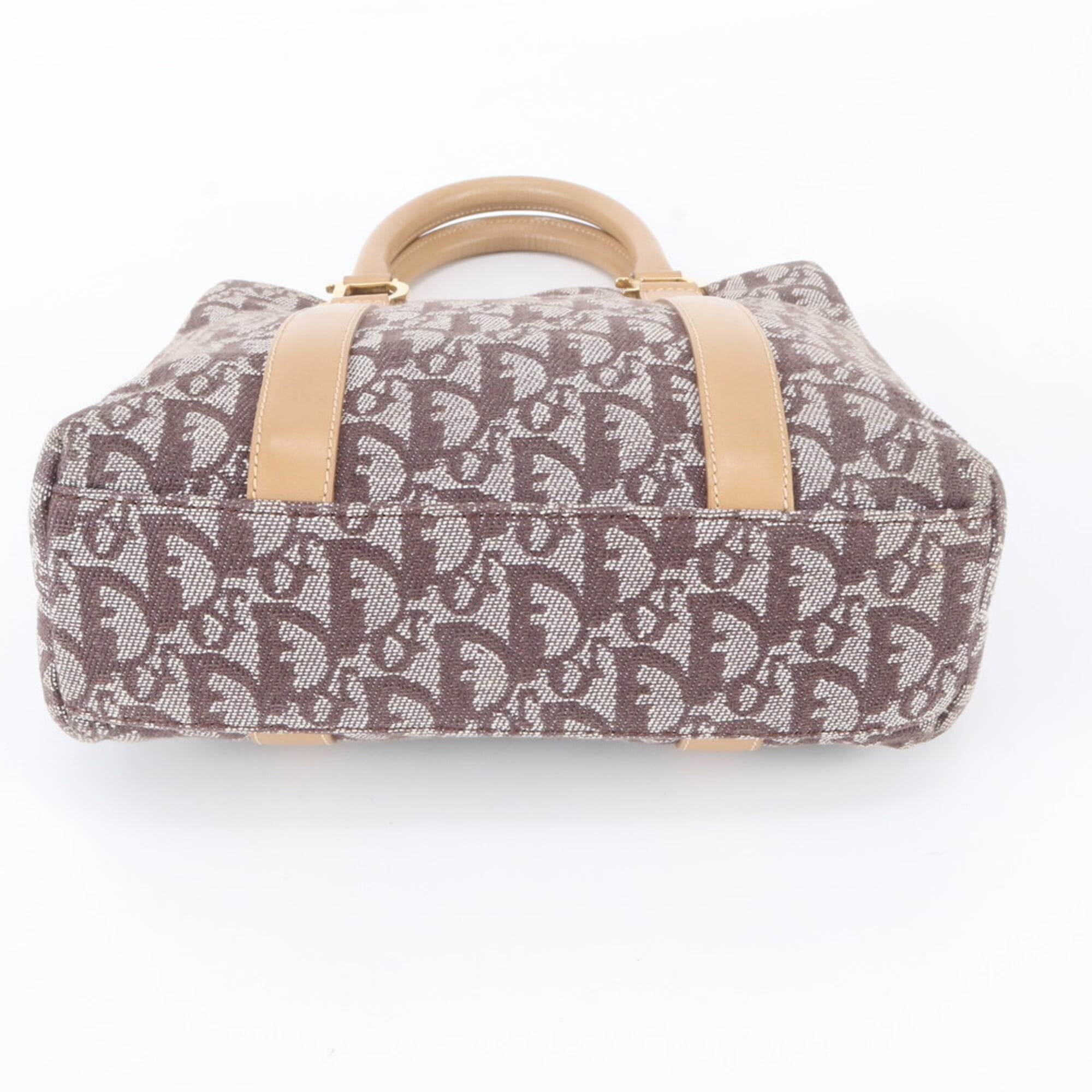 Christian Dior Brown Leather Canvas Handbag Tote Bag (Pre-Owned)