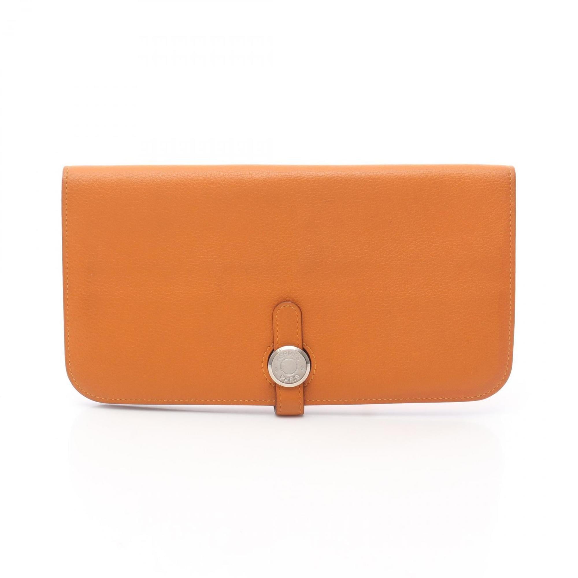 Hermes Orange Leather Long Wallet (Bi-Fold) (Pre-Owned)
