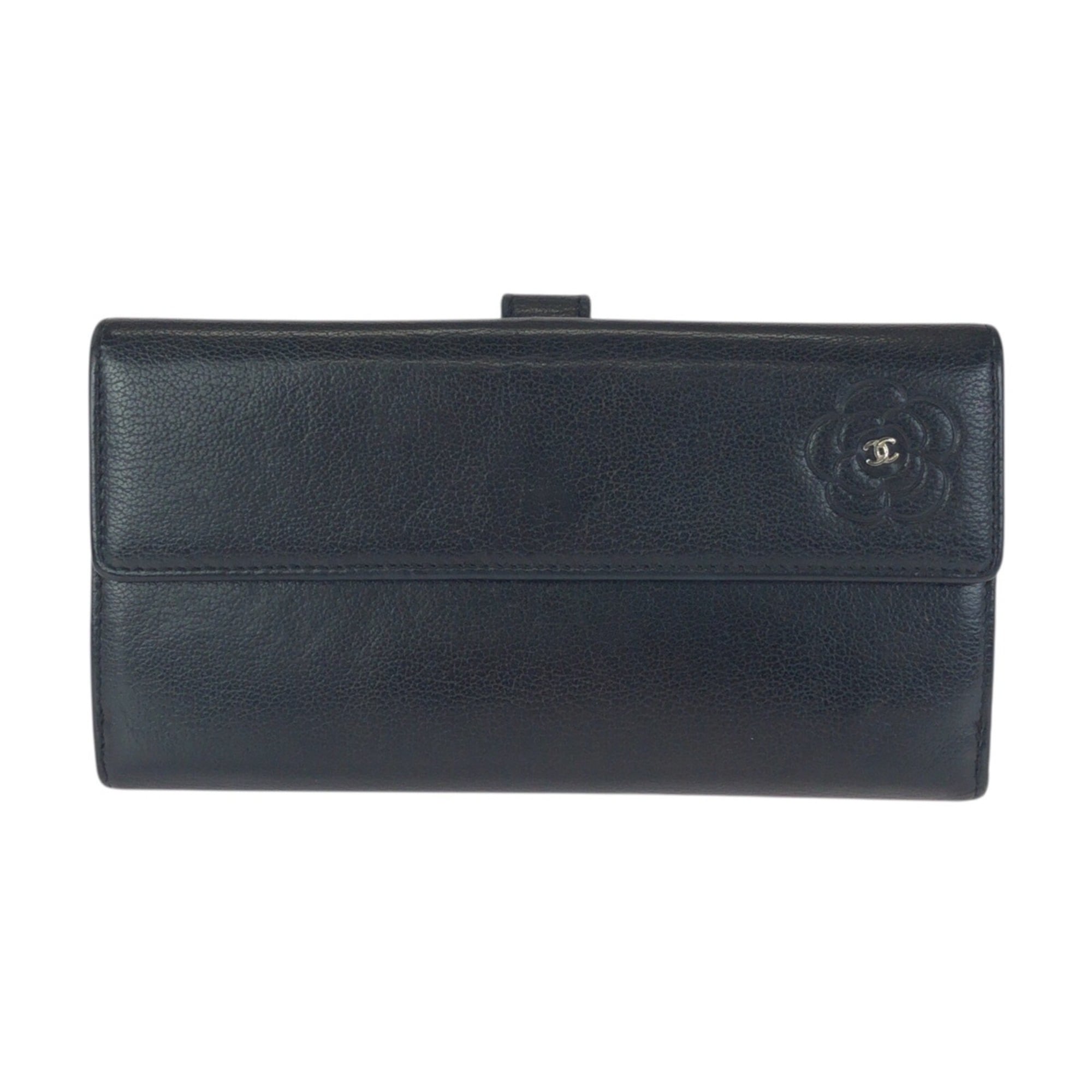 Chanel Black Leather Long Wallet (Bi-Fold) (Pre-Owned)