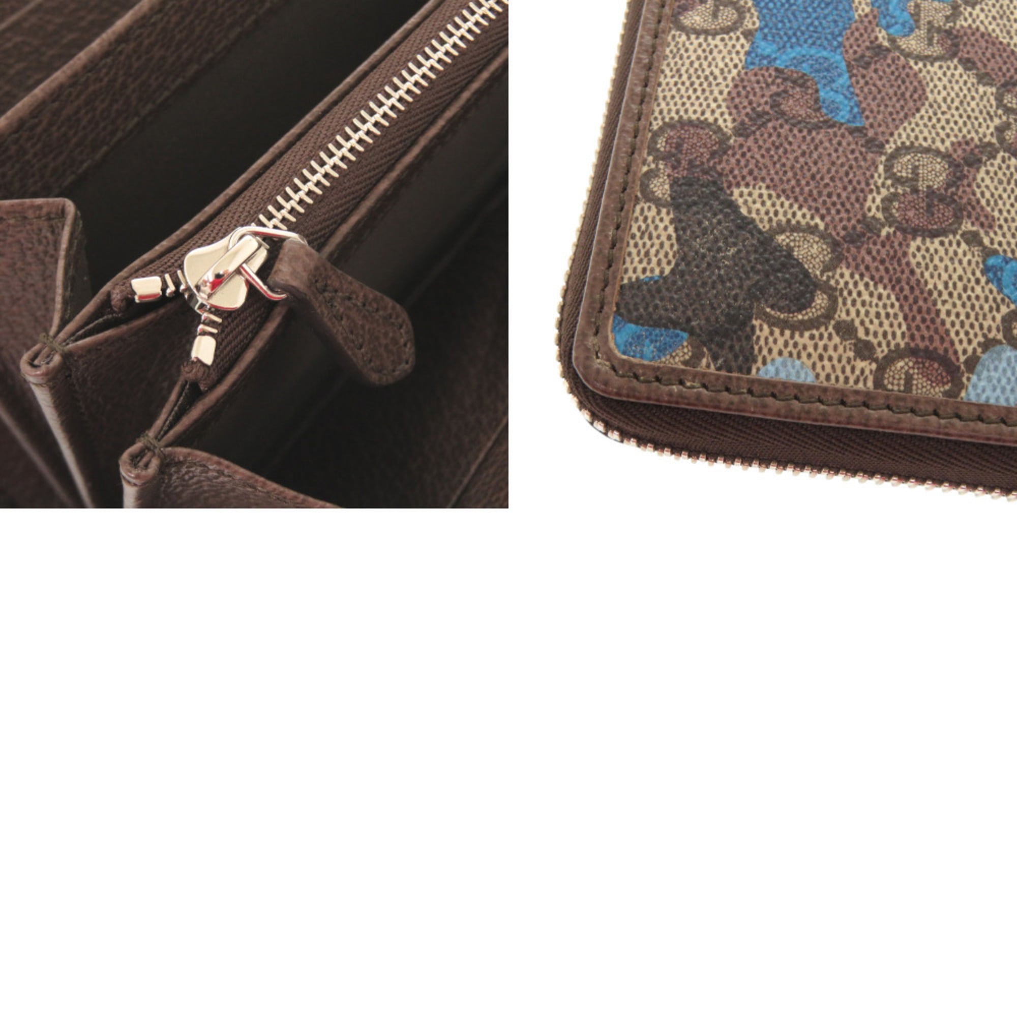 Gucci Beige Blue Coated Canvas Long Wallet (Bi-Fold) (Pre-Owned)