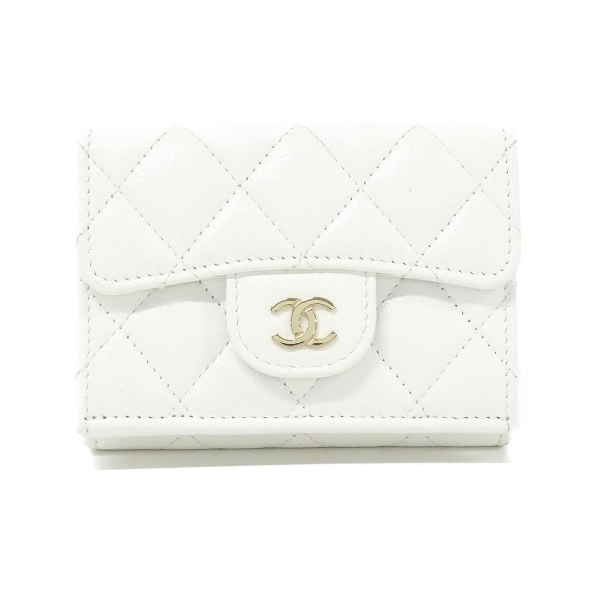Chanel White Grained Calfskin Wallet (Tri-Fold) (Pre-Owned)