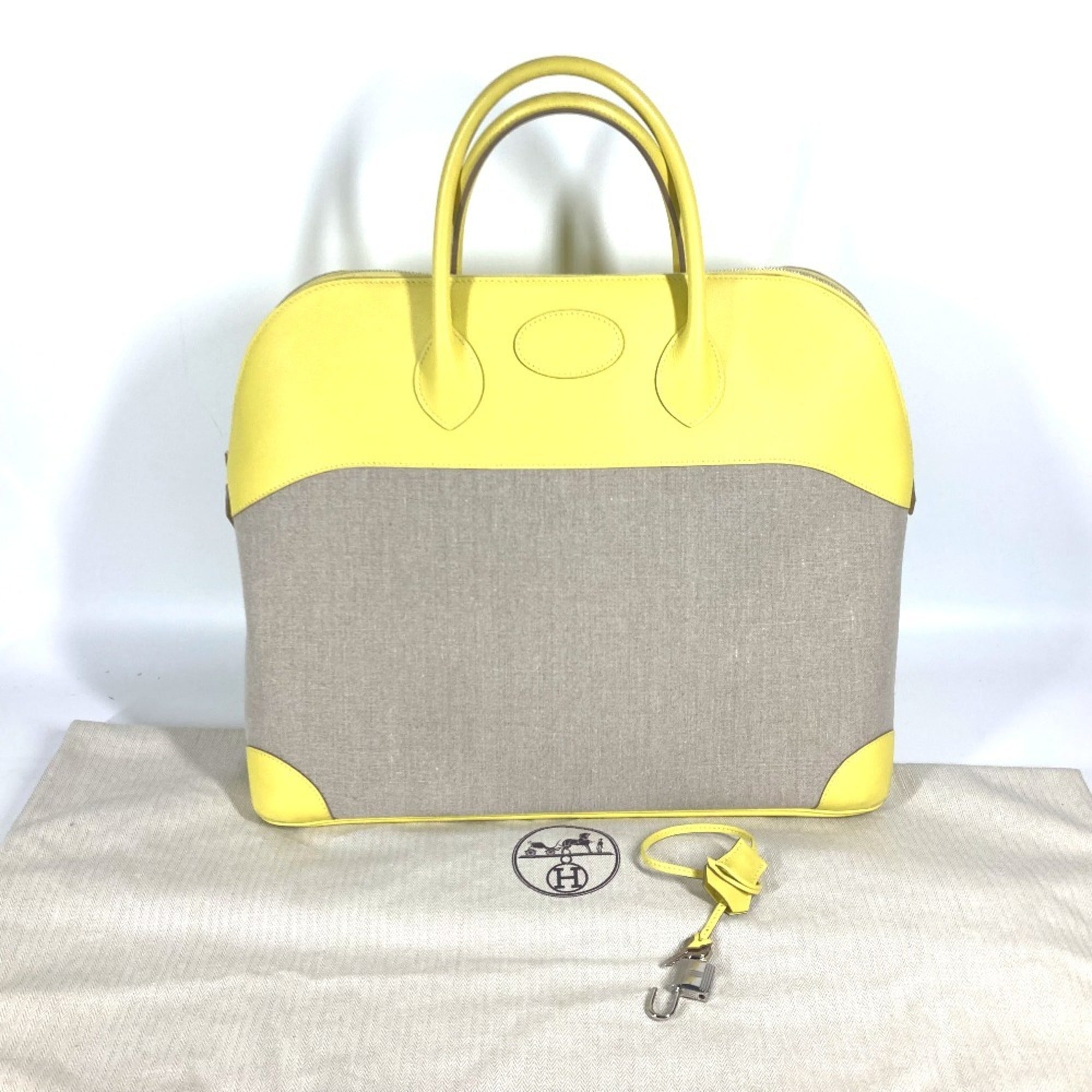 Hermes Beige Yellow Swift Leather Toile H Boston Bag Shoulder Bag Tote Bag (Pre-Owned)