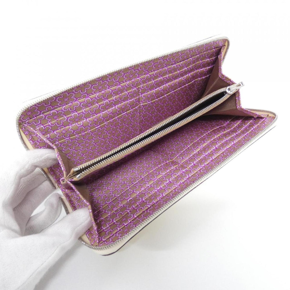 Hermes Rose Purple Epsom Leather Silk Long Wallet (Bi-Fold) (Pre-Owned)