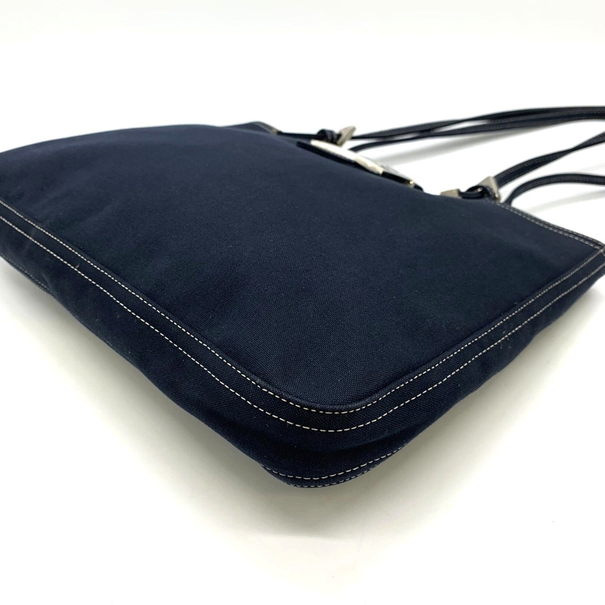 Fendi Navy Canvas Shoulder Bag Tote Bag (Pre-Owned)