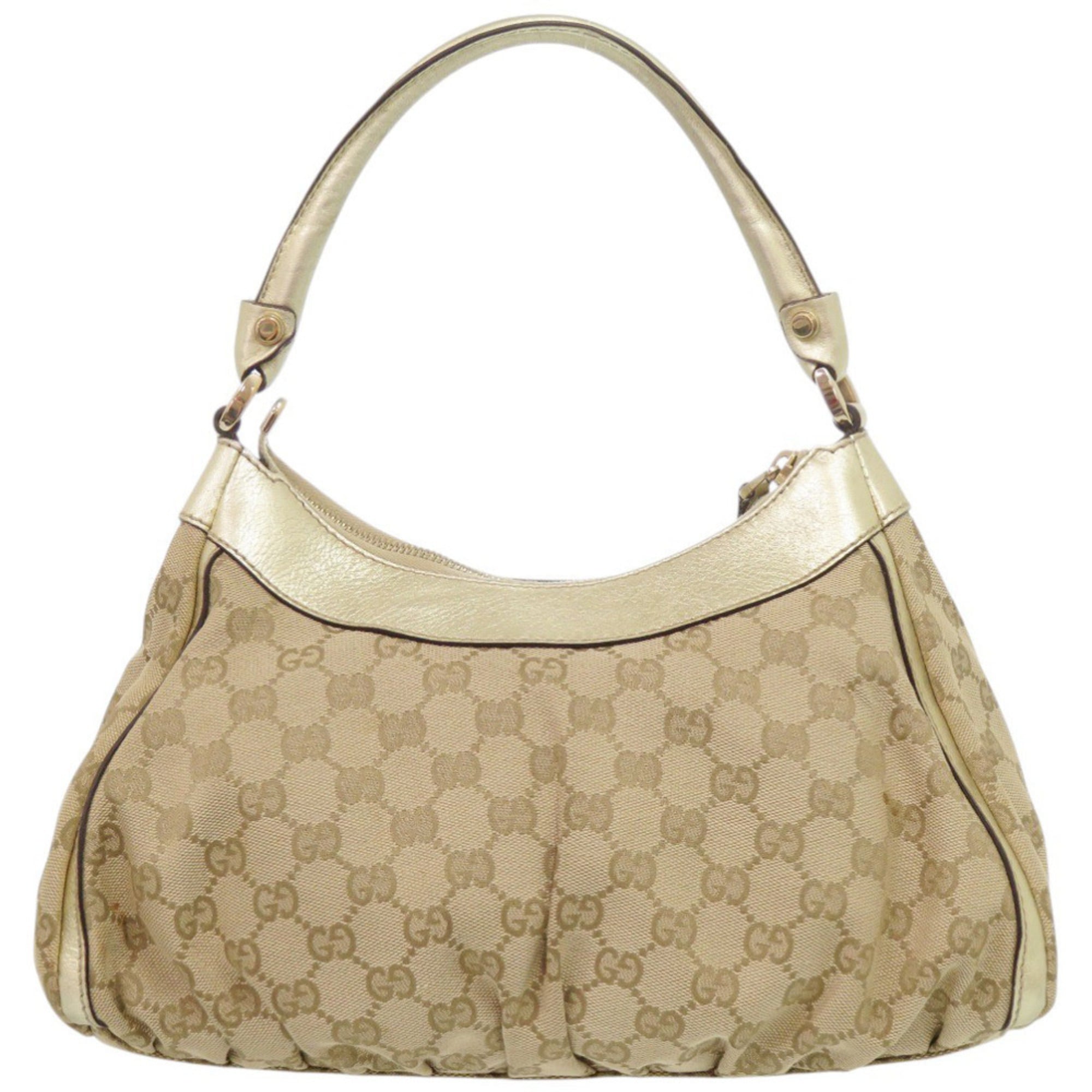 Gucci Beige Gold Gg Canvas Handbag (Pre-Owned)
