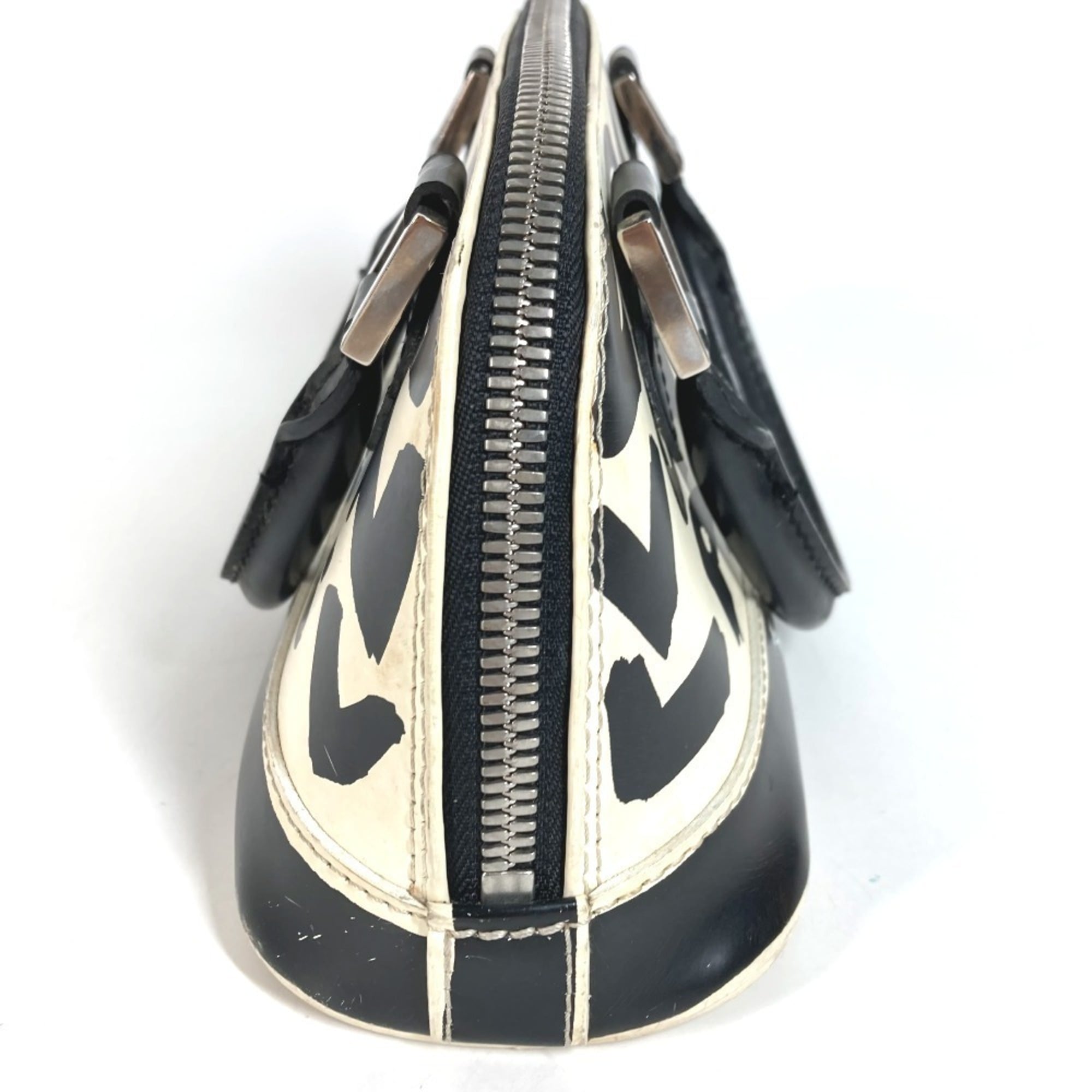 Louis Vuitton Black White Leather Handbag Tote Bag (Pre-Owned)