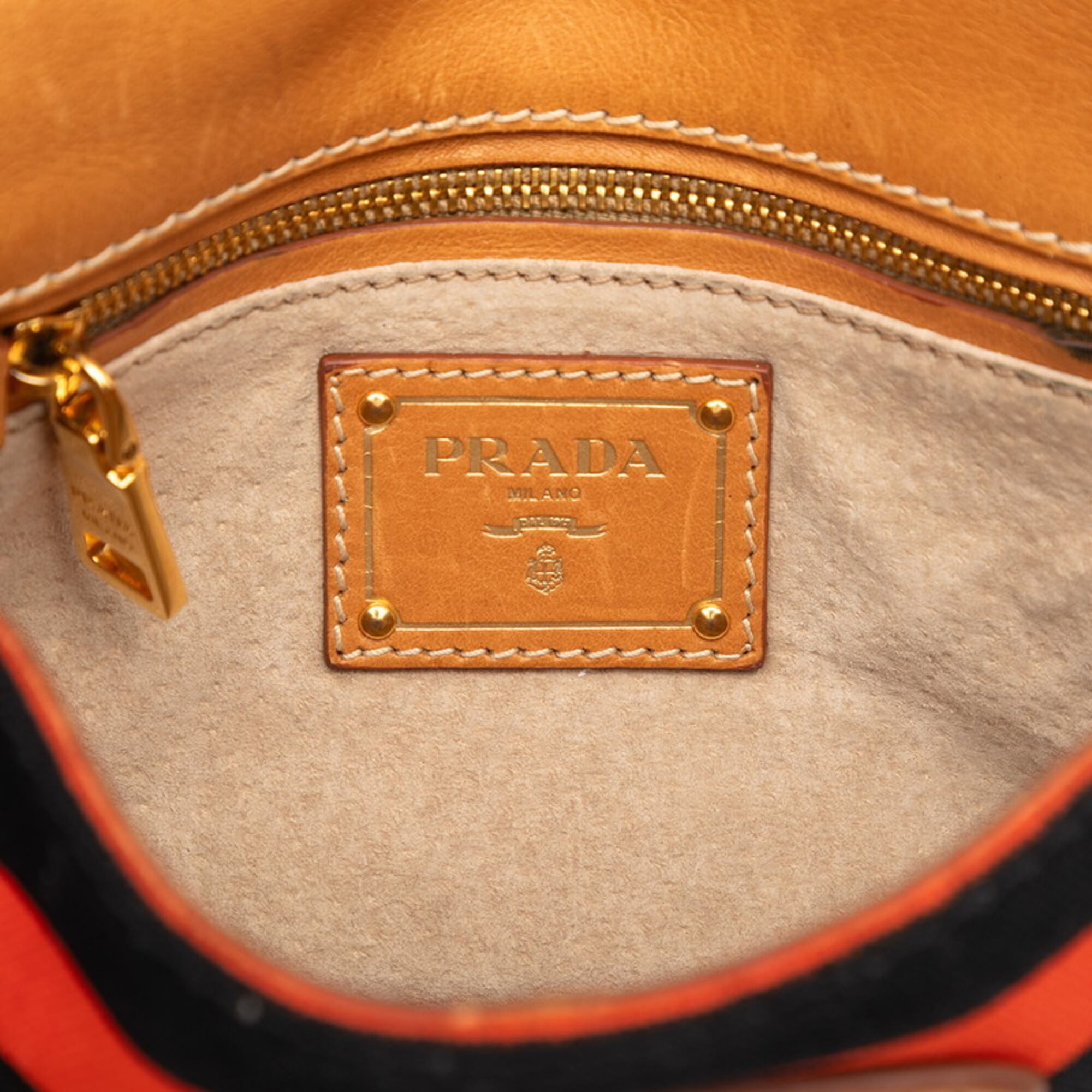 Prada Canapa Black Orange Canvas Leather Shoulder Bag (Pre-Owned)