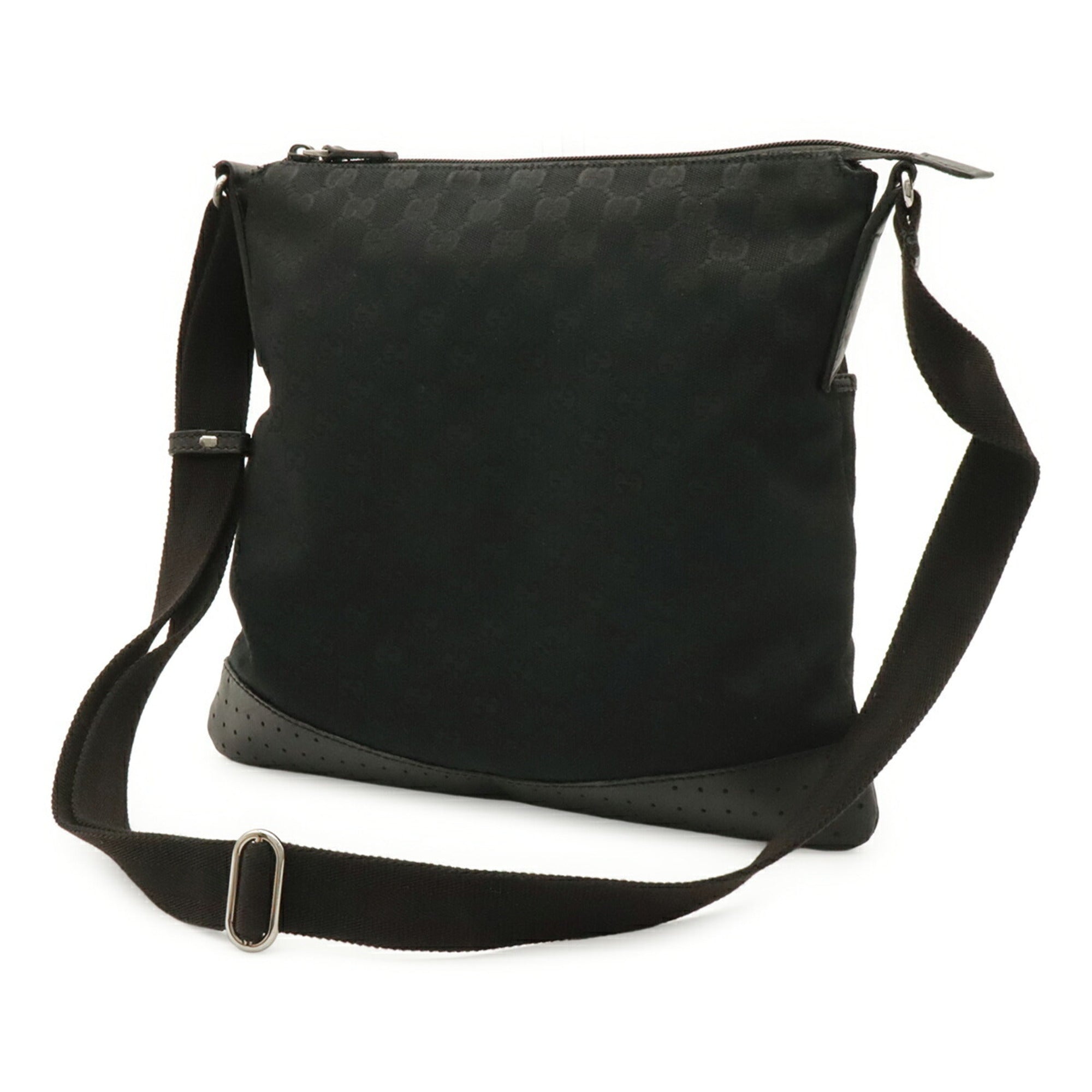 Gucci Black Canvas Leather Messenger Bag Shoulder Bag (Pre-Owned)