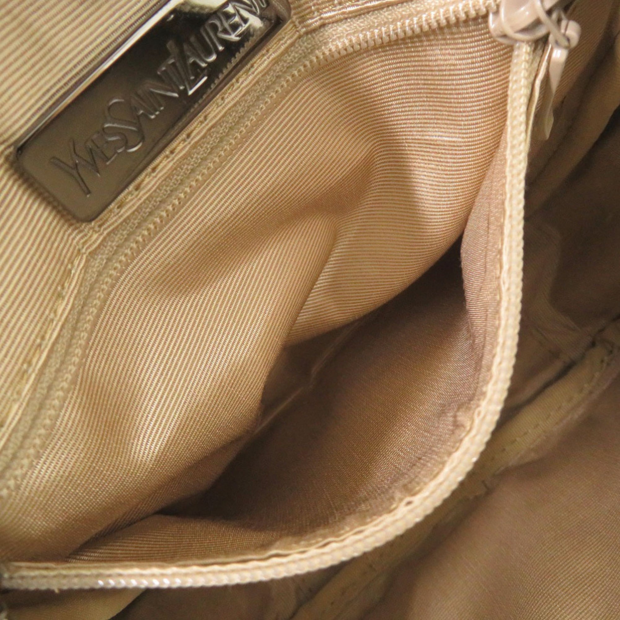 Yves Saint Laurent Beige Black Canvas Leather Shoulder Bag (Pre-Owned)