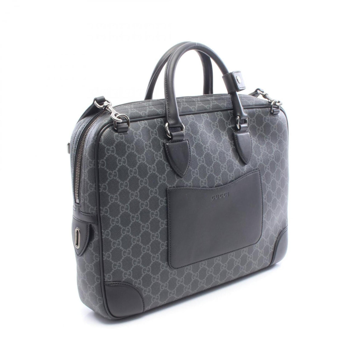 Gucci Black Gray Coated Canvas Leather Briefcase Handbag (Pre-Owned)
