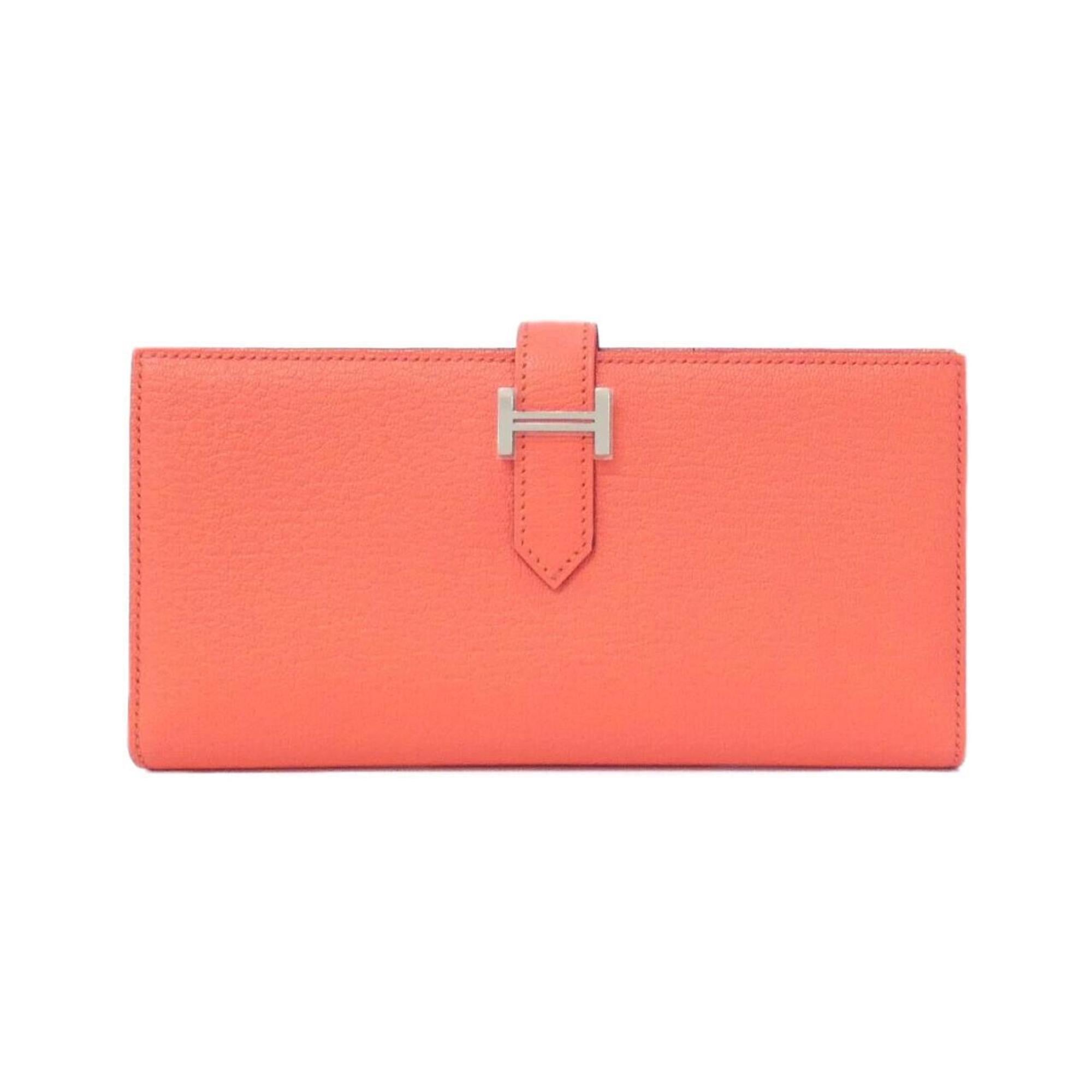 Hermes Pink Pink Orange Soufre Chevre Leather Long Wallet (Bi-Fold) (Pre-Owned)