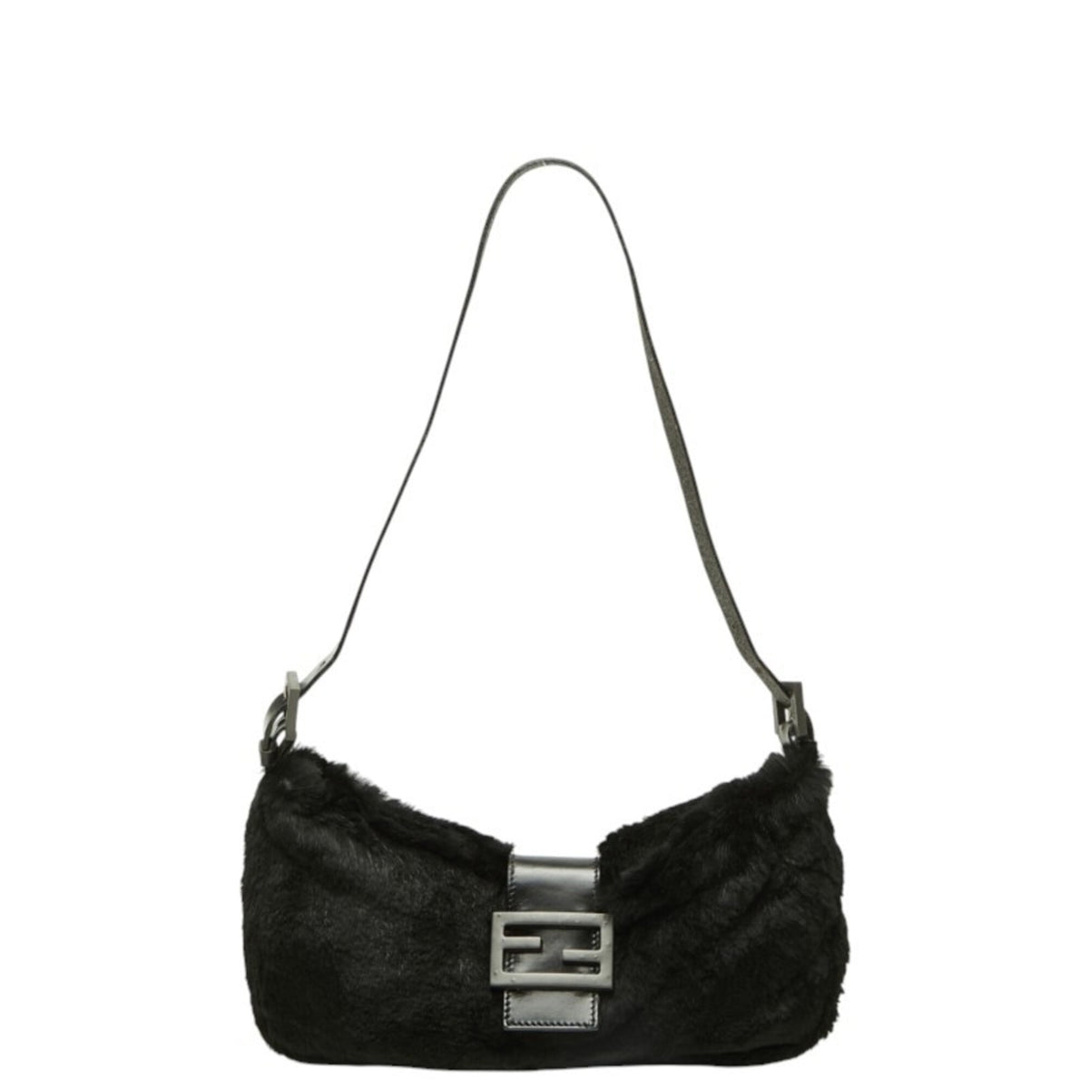 Fendi Black Fur Leather Shoulder Bag (Pre-Owned)