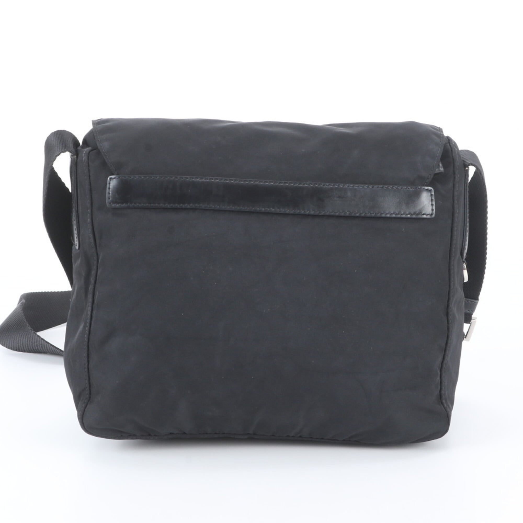 Prada Black Leather Nylon Messenger Bag Shoulder Bag (Pre-Owned)