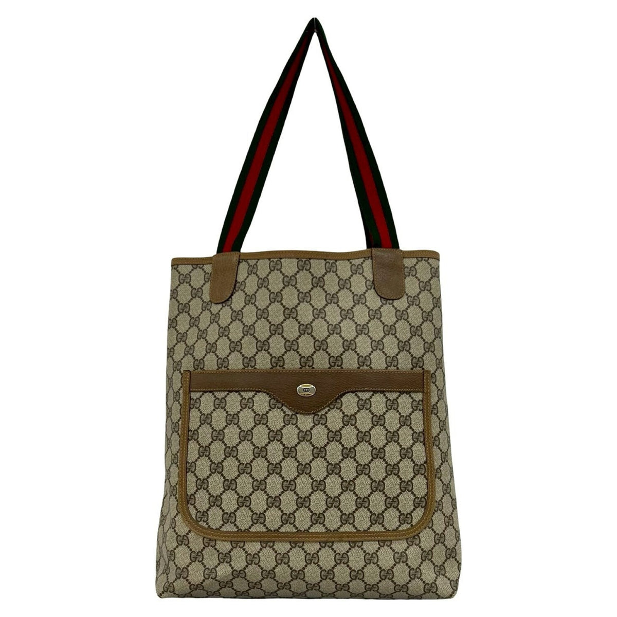 Gucci Brown Green Red Color Pvc Leather Handbag Tote Bag (Pre-Owned)