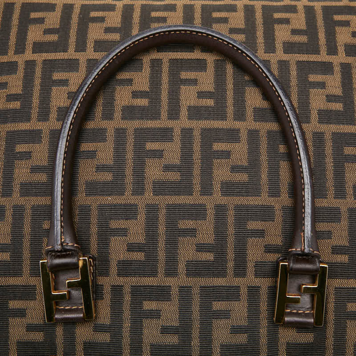Fendi Beige Black Canvas Handbag (Pre-Owned)