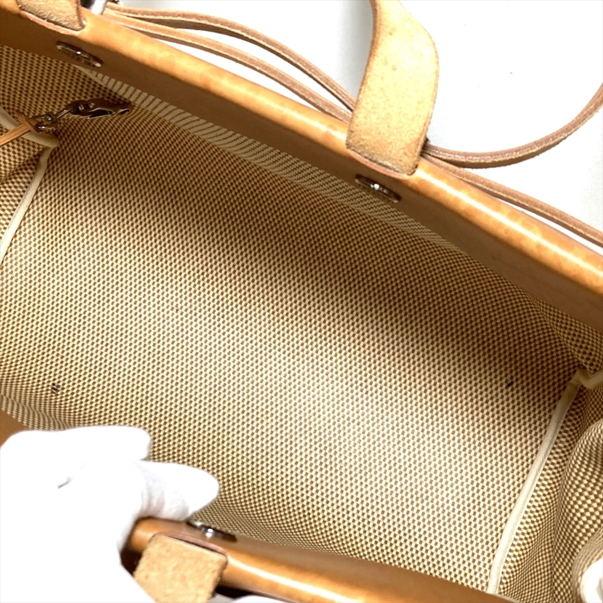 Hermes Brown Natural Toile H Leather Tote Bag (Pre-Owned)