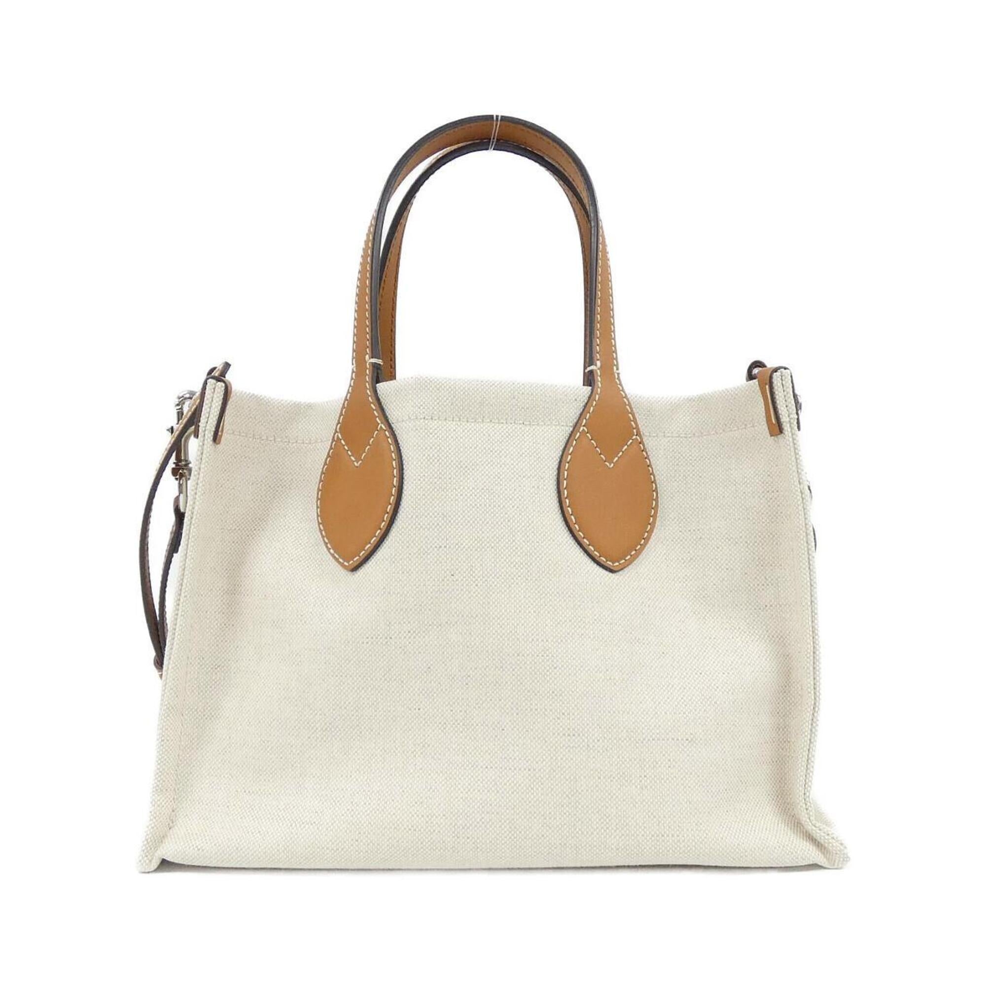 Gucci Beige Light Brown Cotton Leather Handbag Pouch (Pre-Owned)