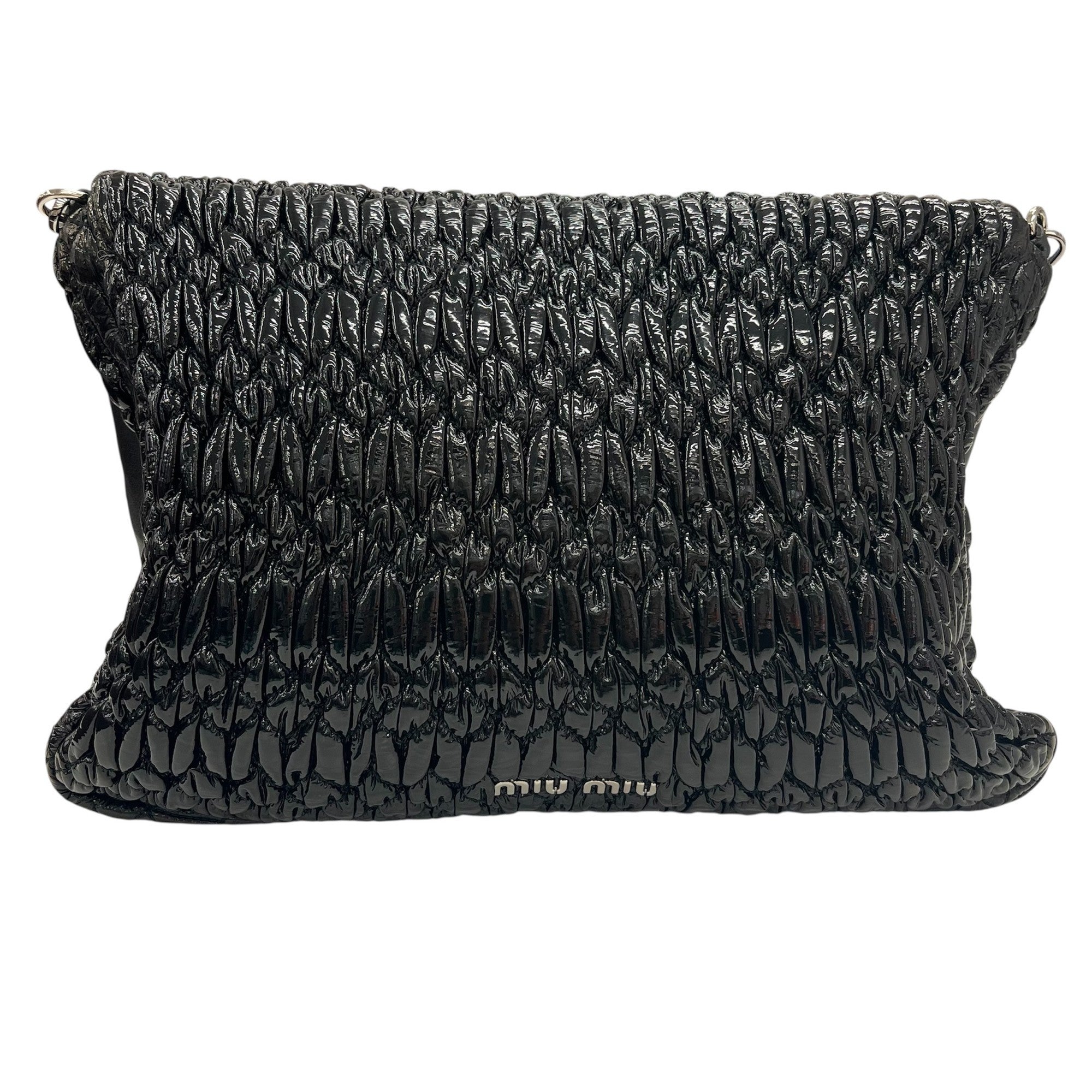 Miu Miu Matelasse Black Patent Leather Clutch Bag Shoulder Bag (Pre-Owned)