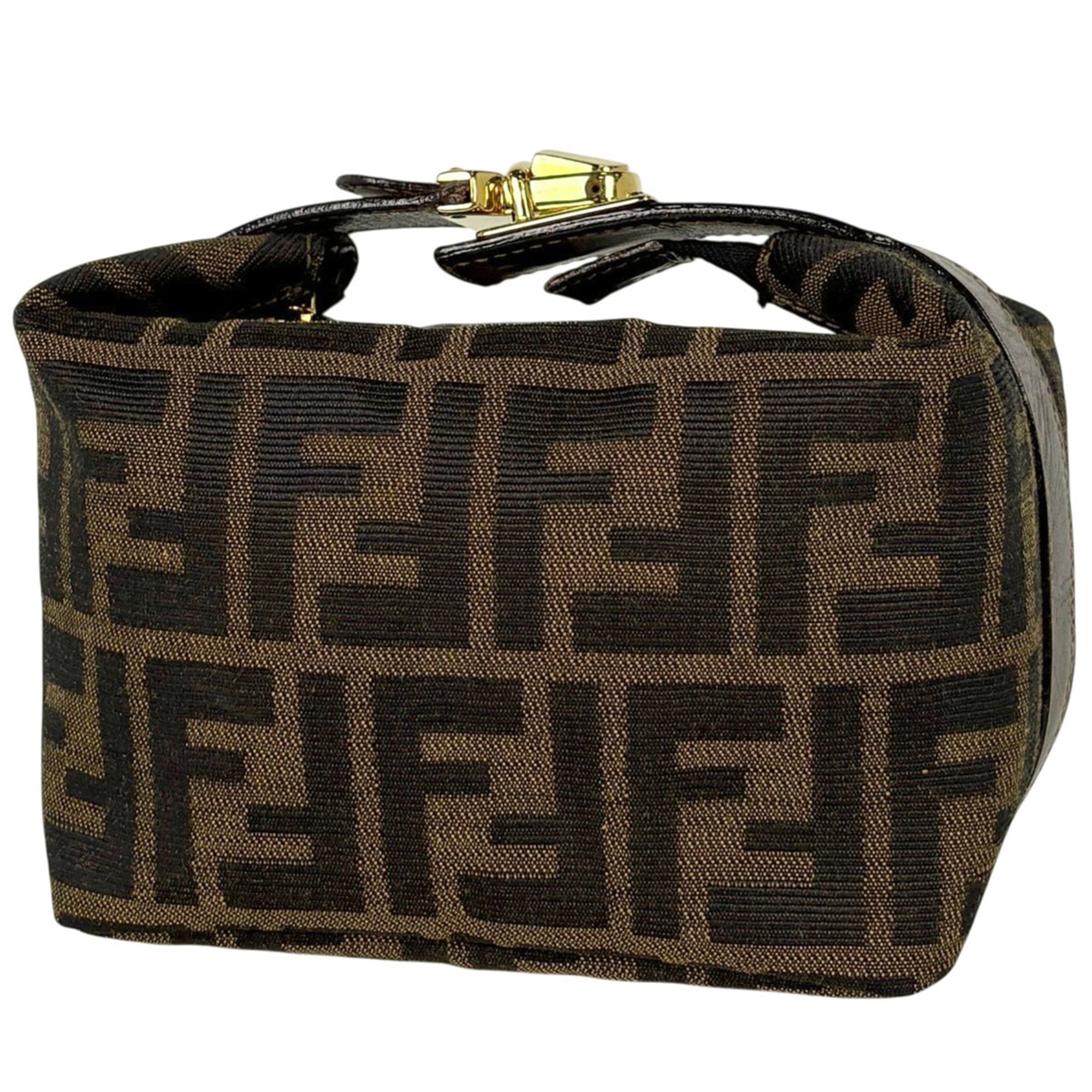 Fendi Brown Canvas Leather Handbag Vanity Bag (Pre-Owned)