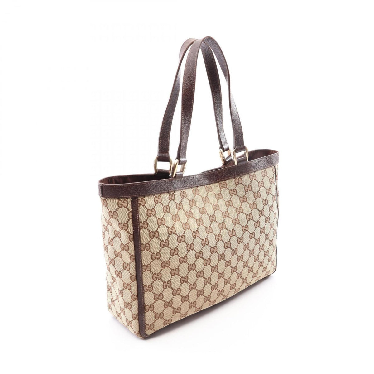 Gucci Beige Brown Canvas Leather Handbag Tote Bag (Pre-Owned)