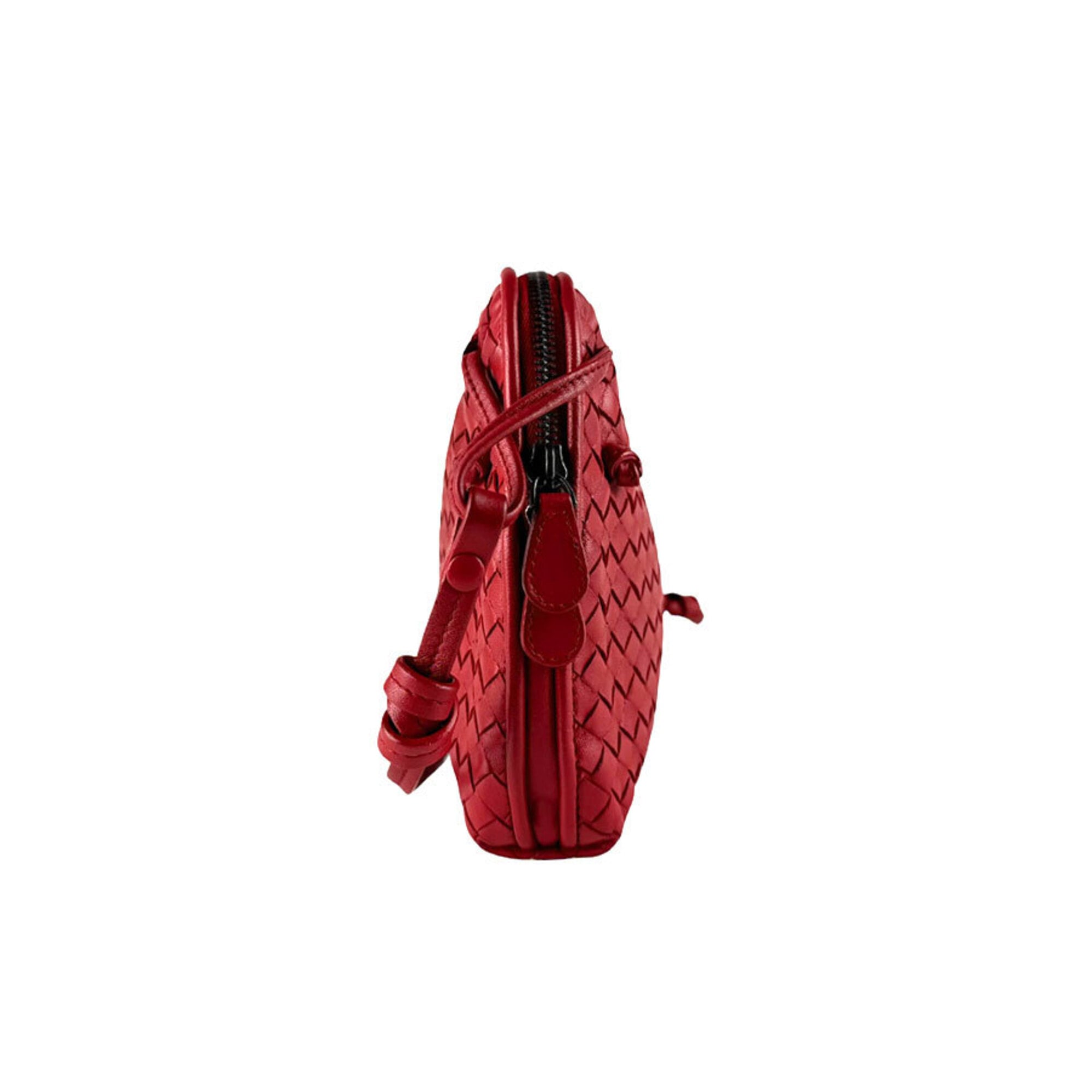Bottega Veneta Dark Red Intrecciato Shoulder Bag (Pre-Owned)