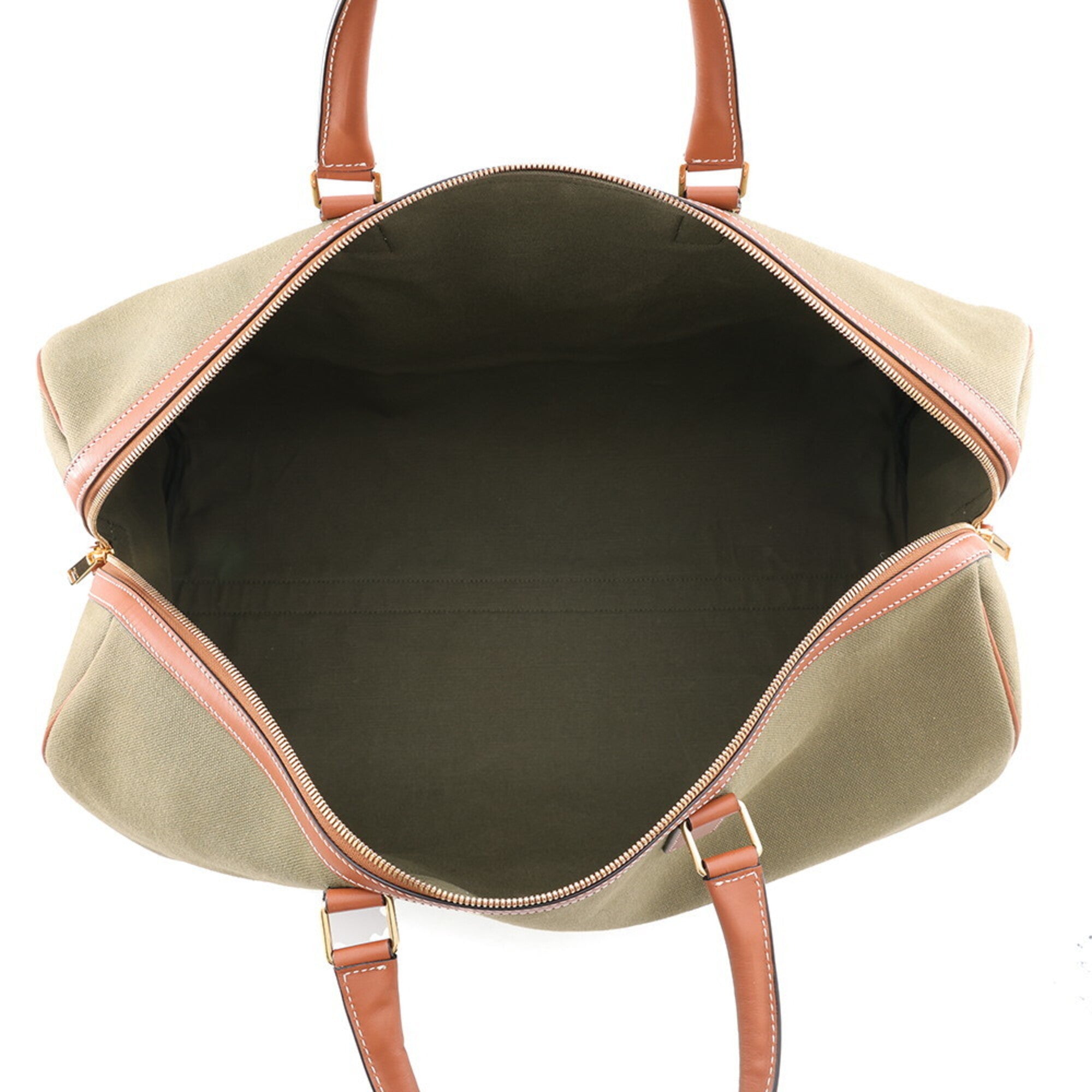 Celine Brown Khaki Canvas Leather Boston Bag (Pre-Owned)