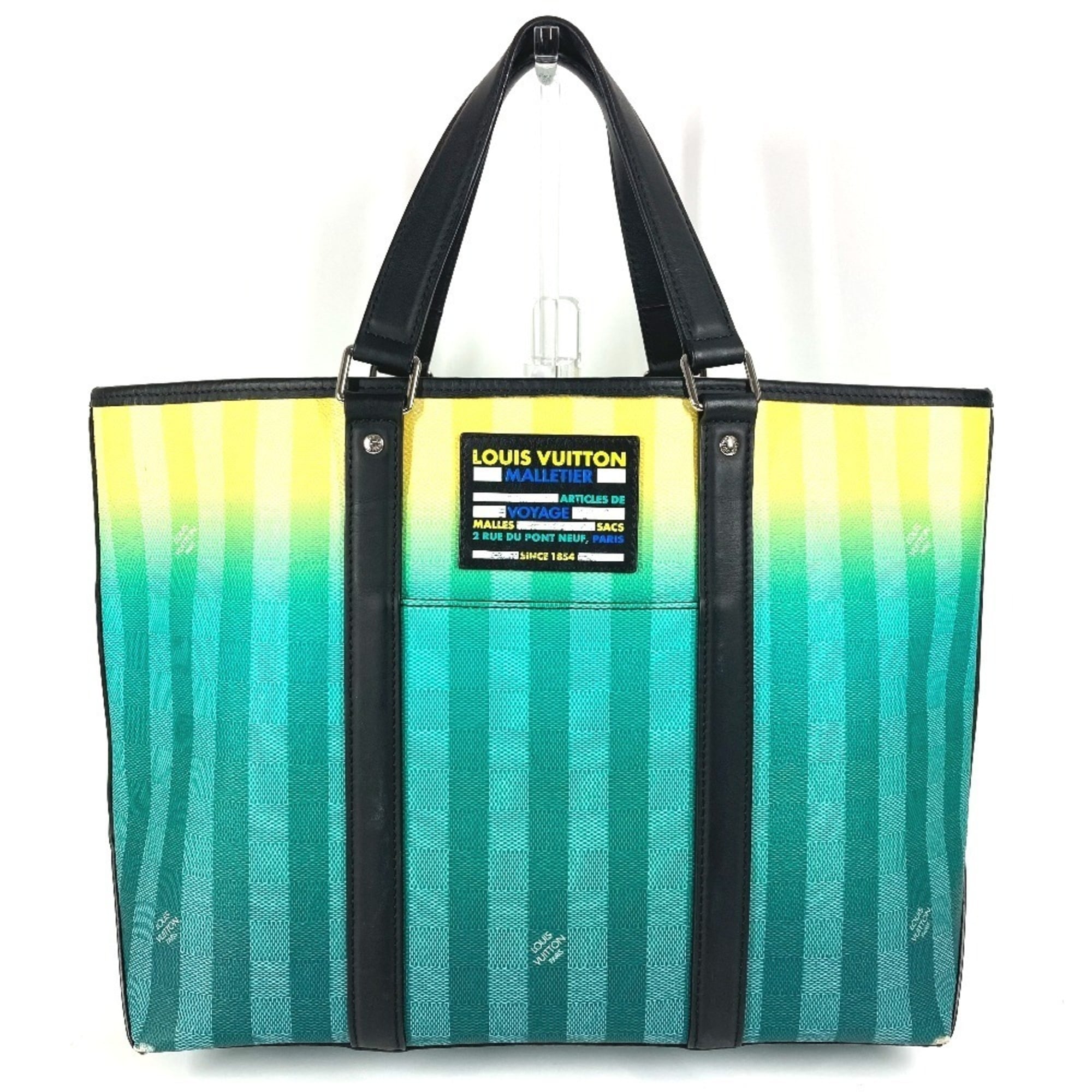 Louis Vuitton Black Green Yellow Leather Canvas Handbag Shoulder Bag Tote Bag (Pre-Owned)