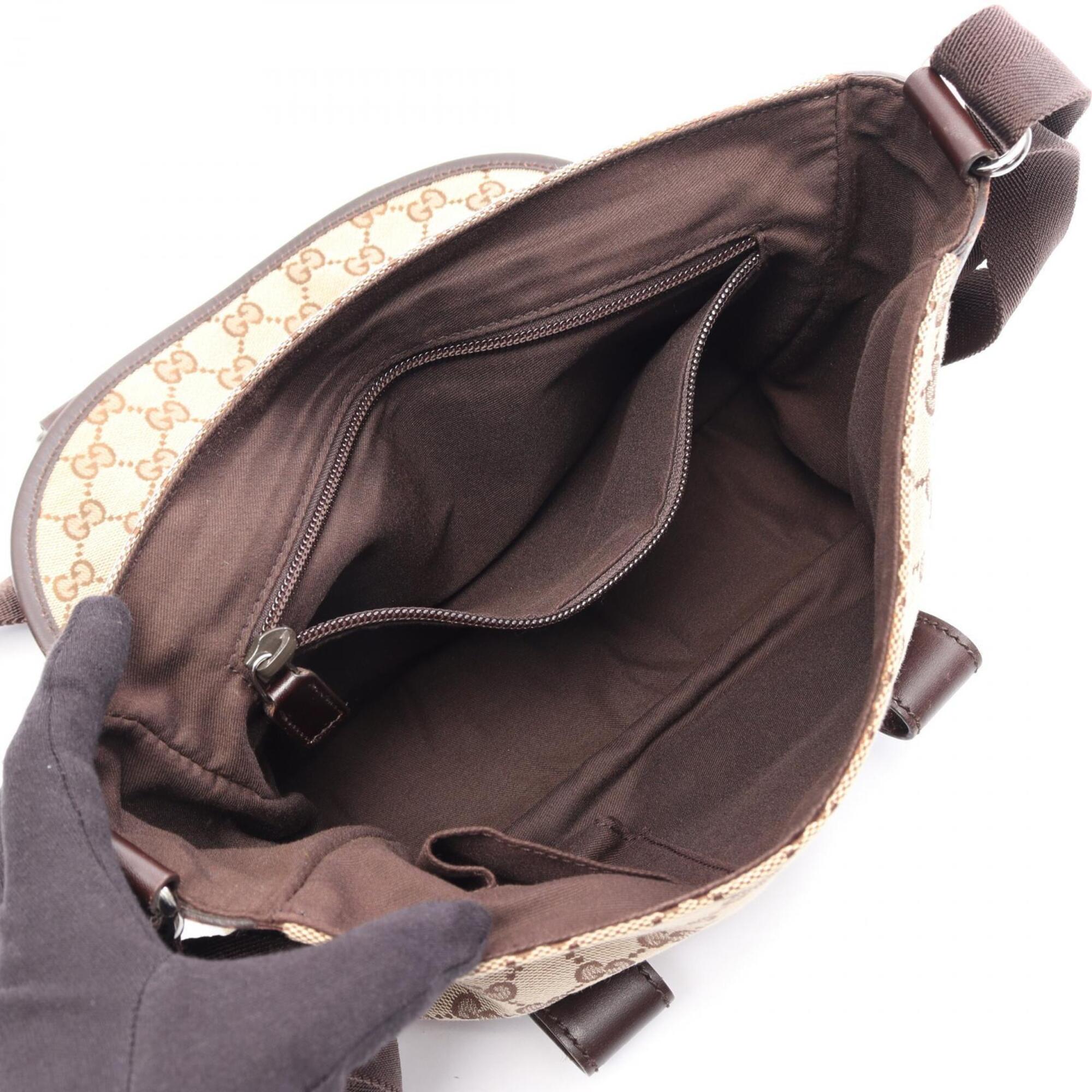 Gucci Beige Brown Canvas Leather Handbag Shoulder Bag (Pre-Owned)