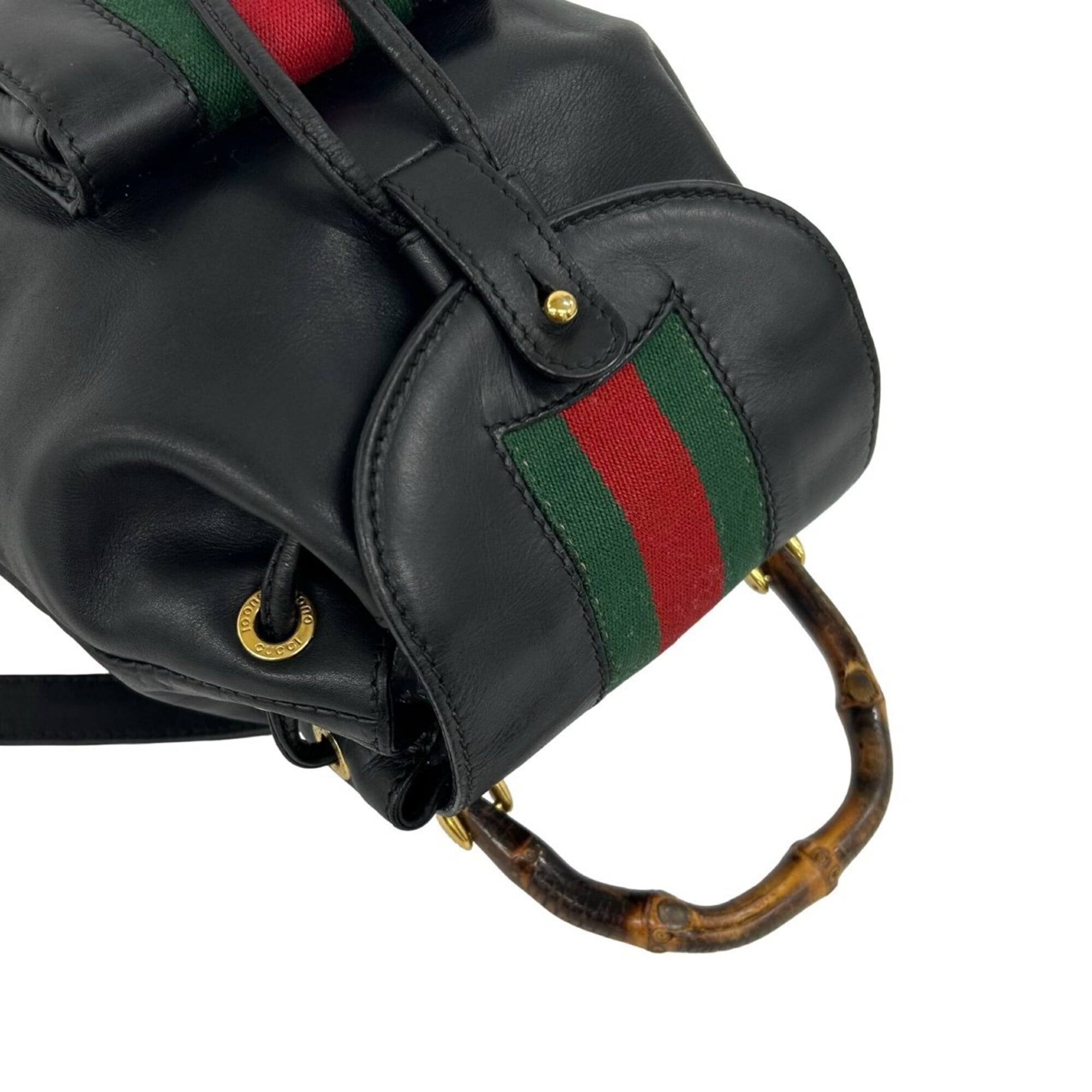 Gucci Black Green Red Color Leather Backpack (Pre-Owned)