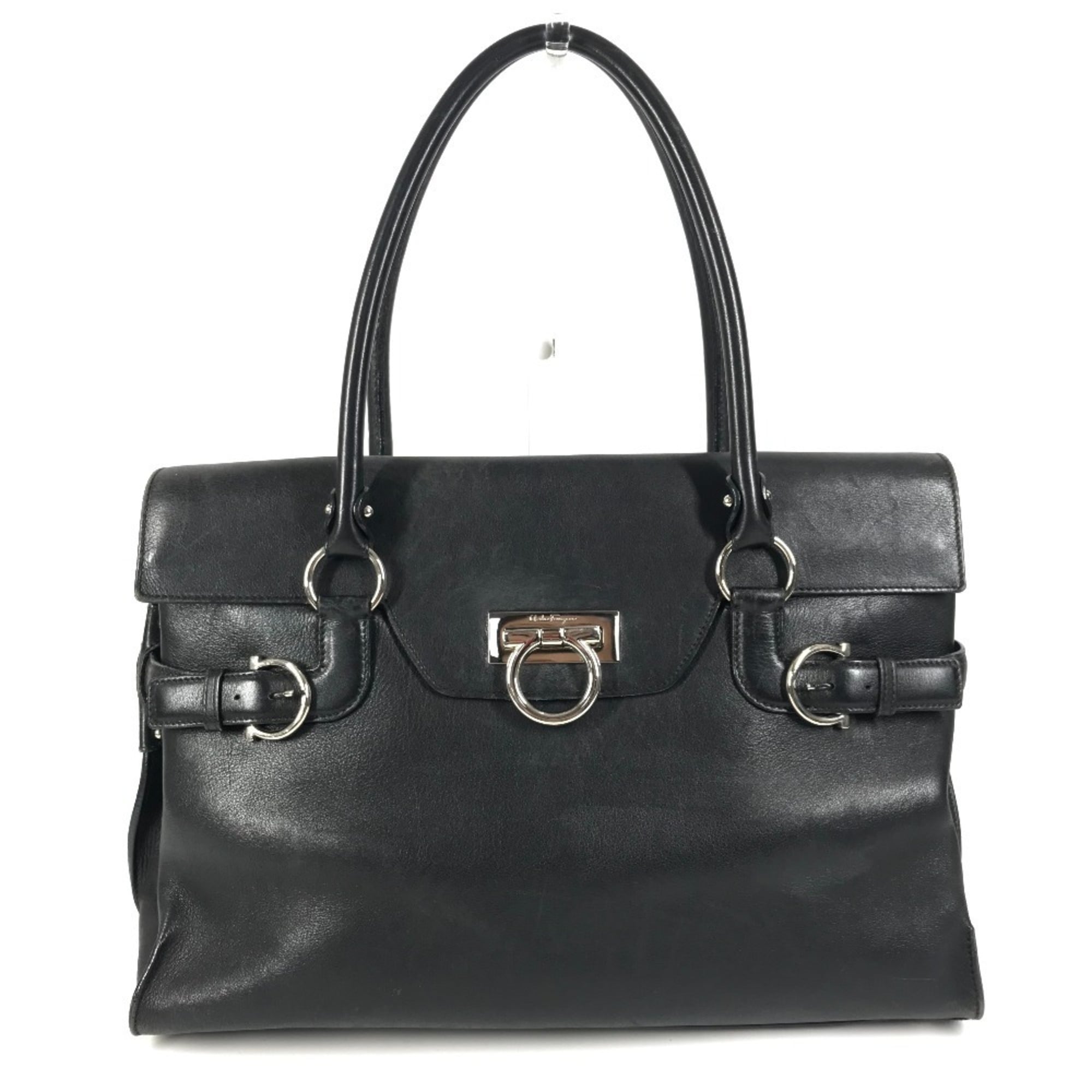 Salvatore Ferragamo Black Leather Shoulder Bag Tote Bag (Pre-Owned)