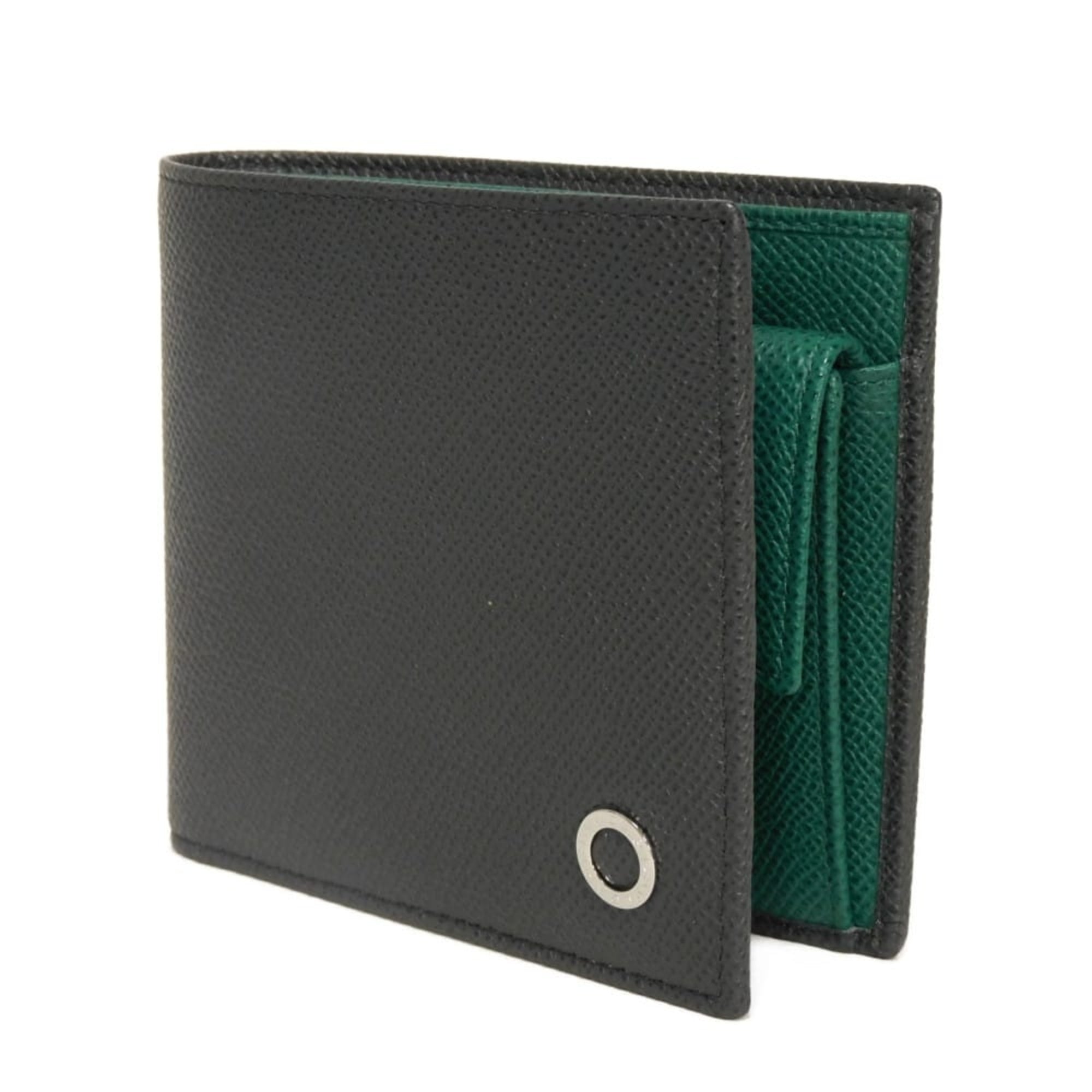 Bvlgari Black Emerald Green Leather Wallet (Bi-Fold) (Pre-Owned)