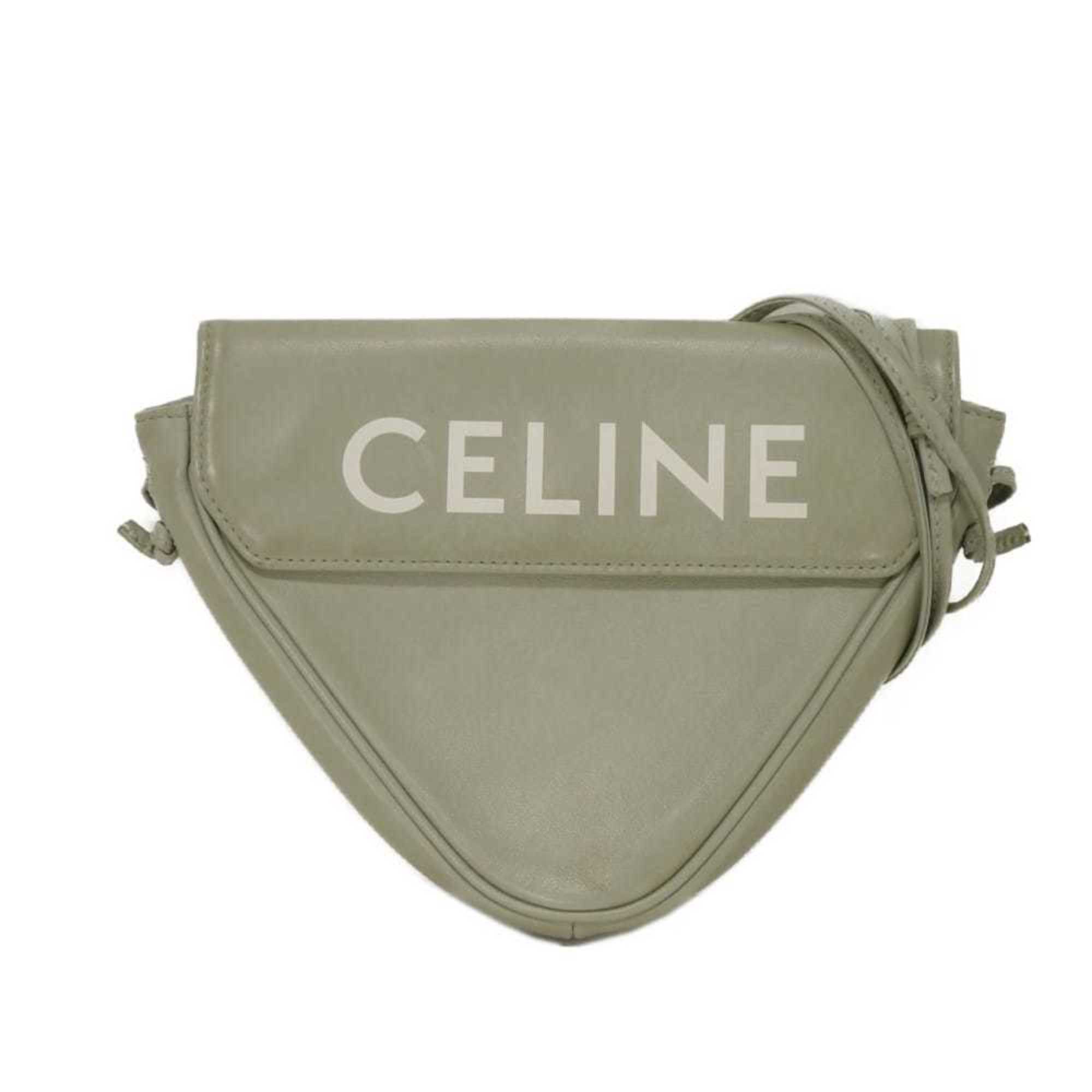 Celine Pale Gray Leather Pochette Shoulder Bag (Pre-Owned)