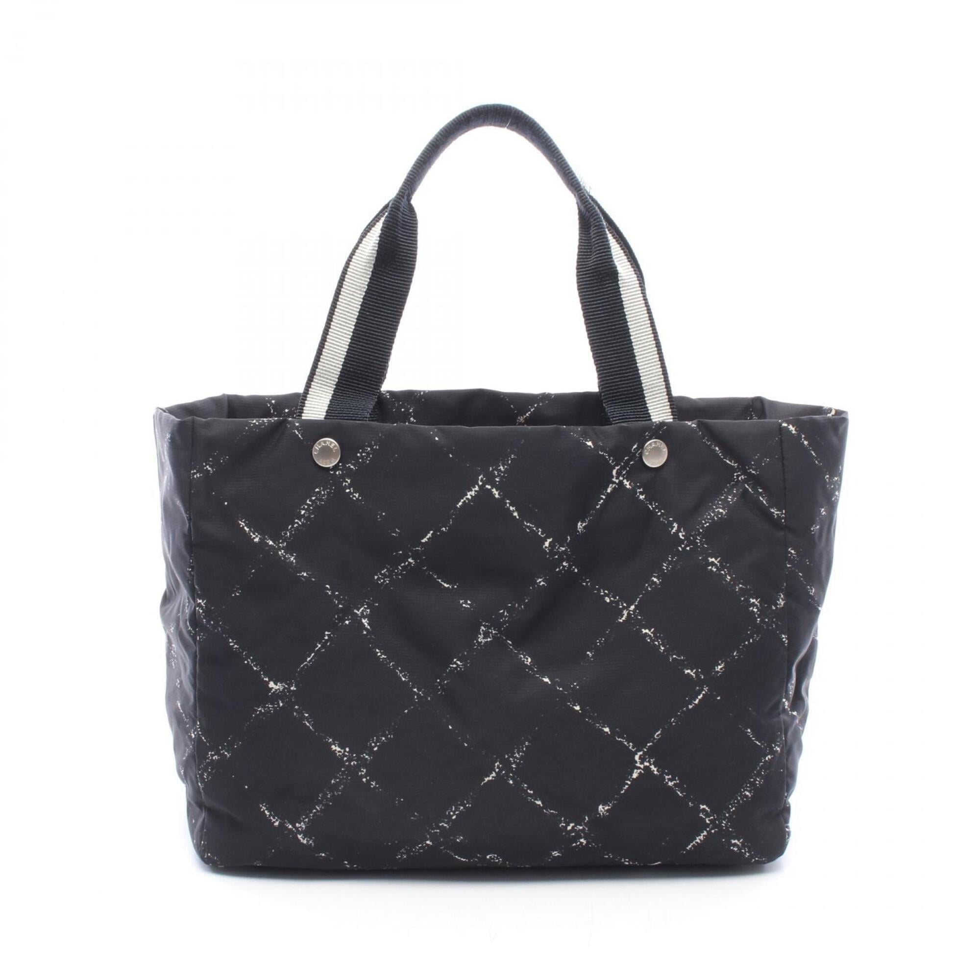 Chanel Black White Nylon Handbag Tote Bag (Pre-Owned)