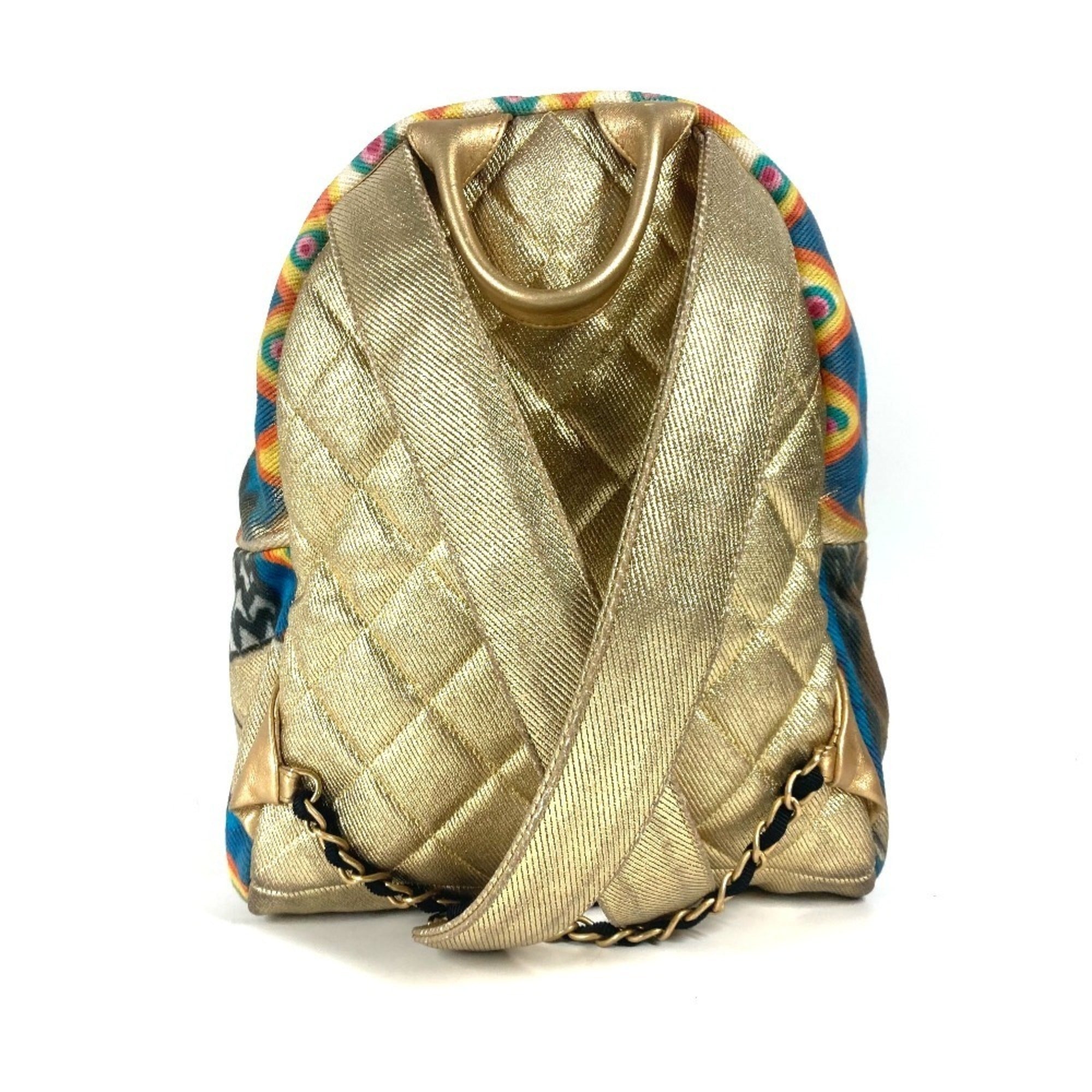 Chanel Gold Leather Canvas Backpack (Pre-Owned)