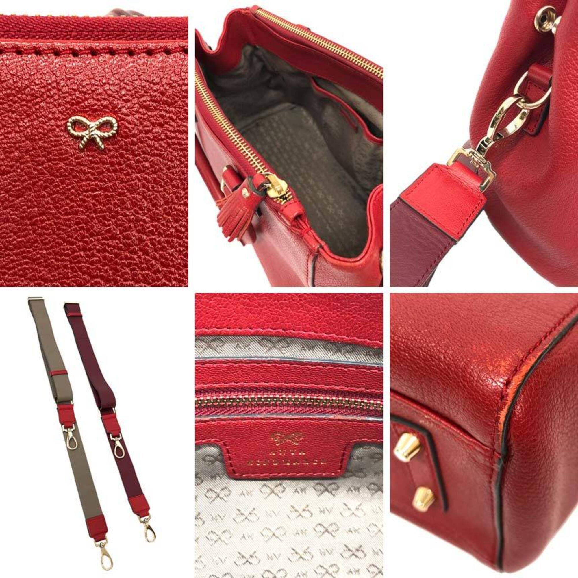 Anya Hindmarch Red Color Leather Shoulder Bag Tote Bag (Pre-Owned)