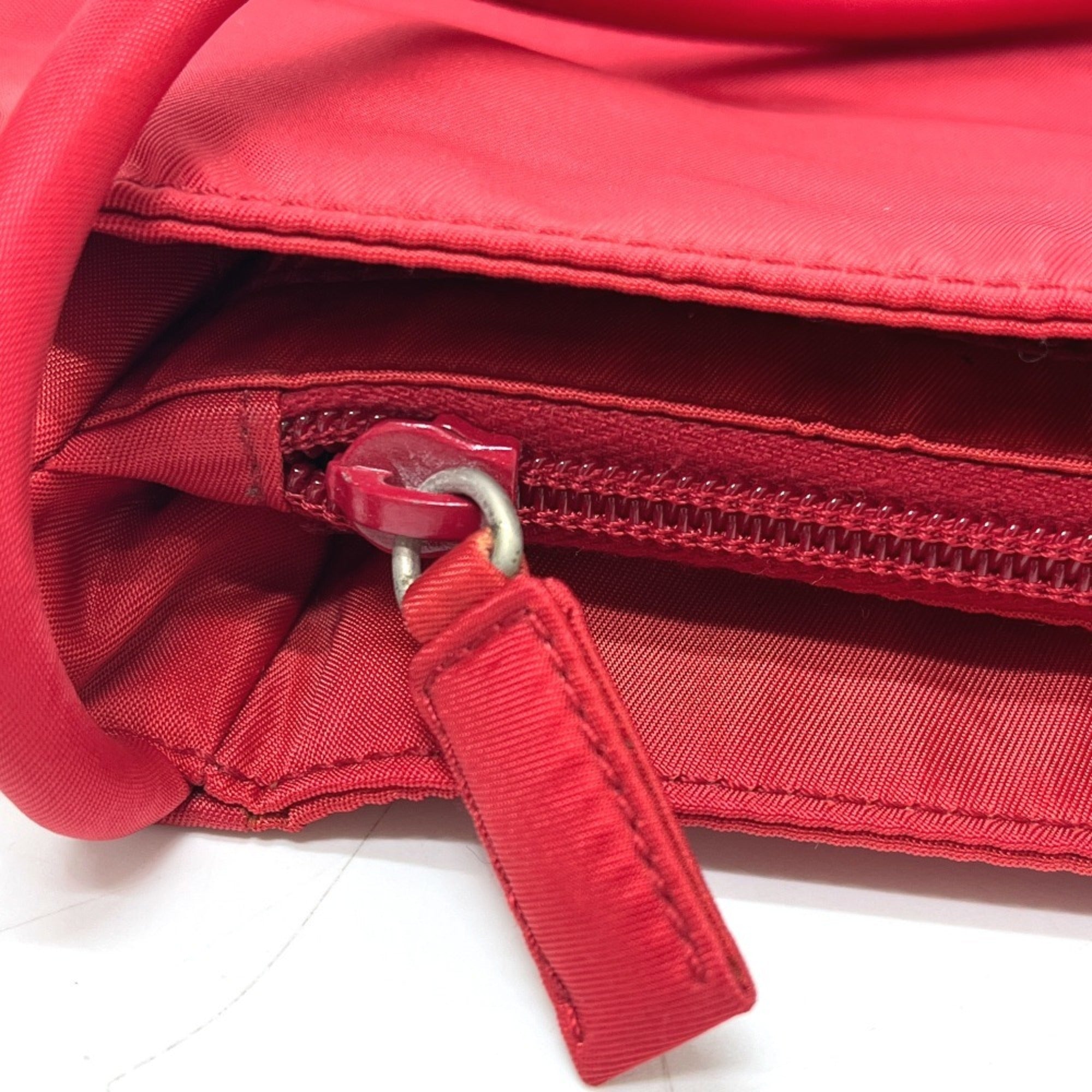 Prada Red Color Nylon Handbag Tote Bag (Pre-Owned)