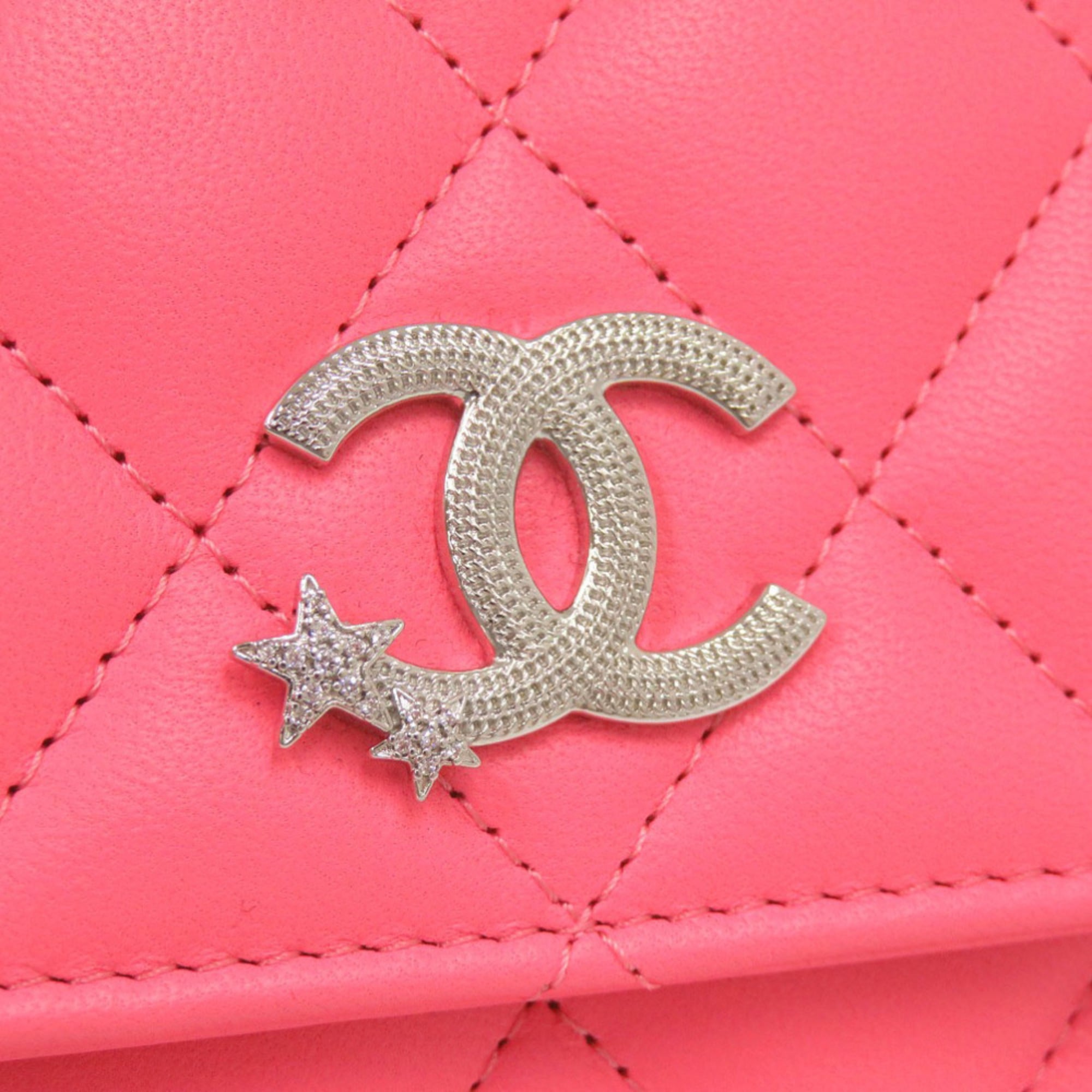 Chanel Pink Leather Long Wallet (Bi-Fold) (Pre-Owned)