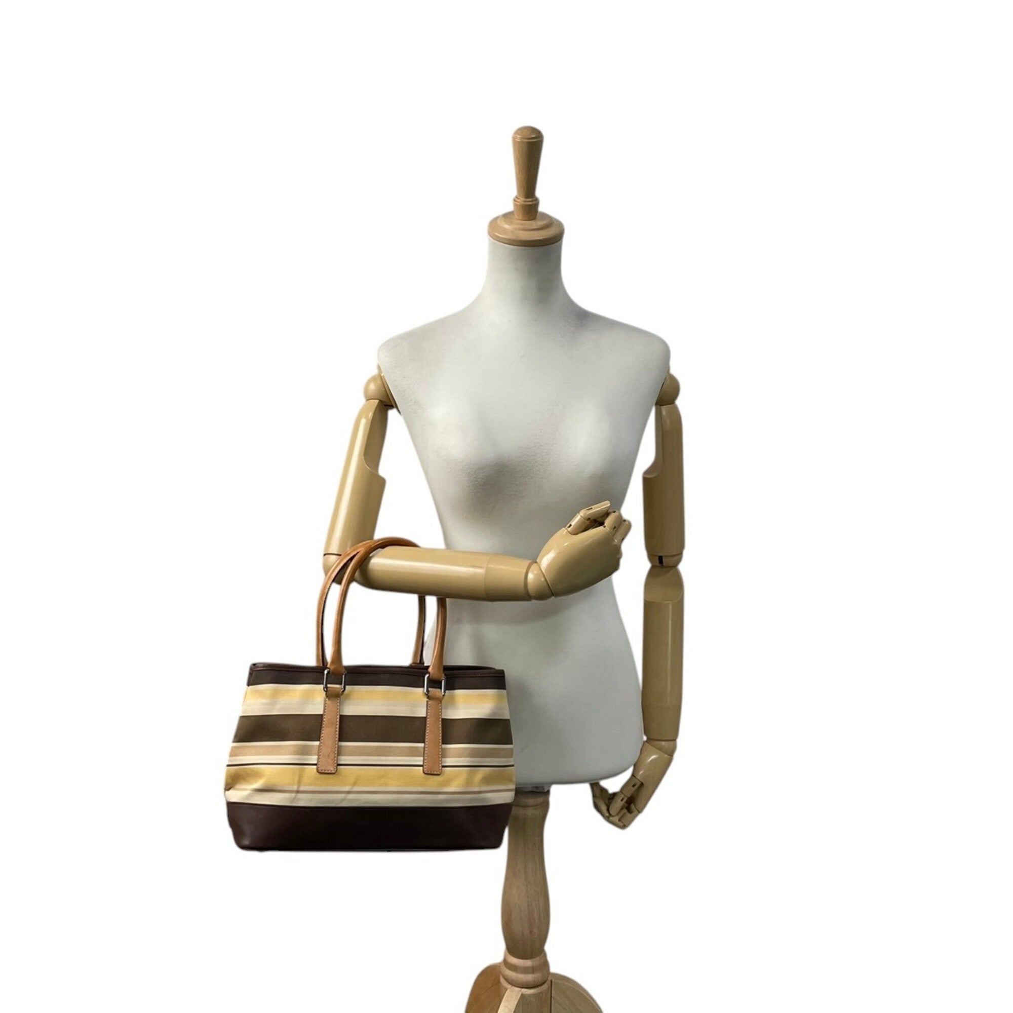 Coach Beige Brown Canvas Leather Handbag Tote Bag (Pre-Owned)