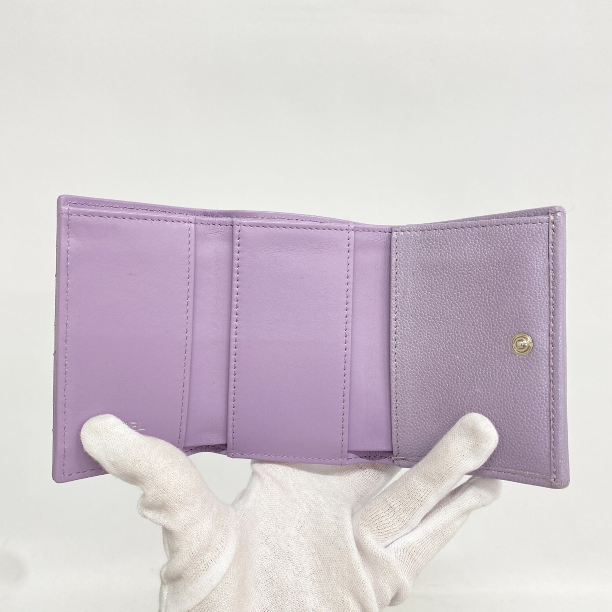 Chanel Purple Grained Calfskin Wallet (Tri-Fold) (Pre-Owned)