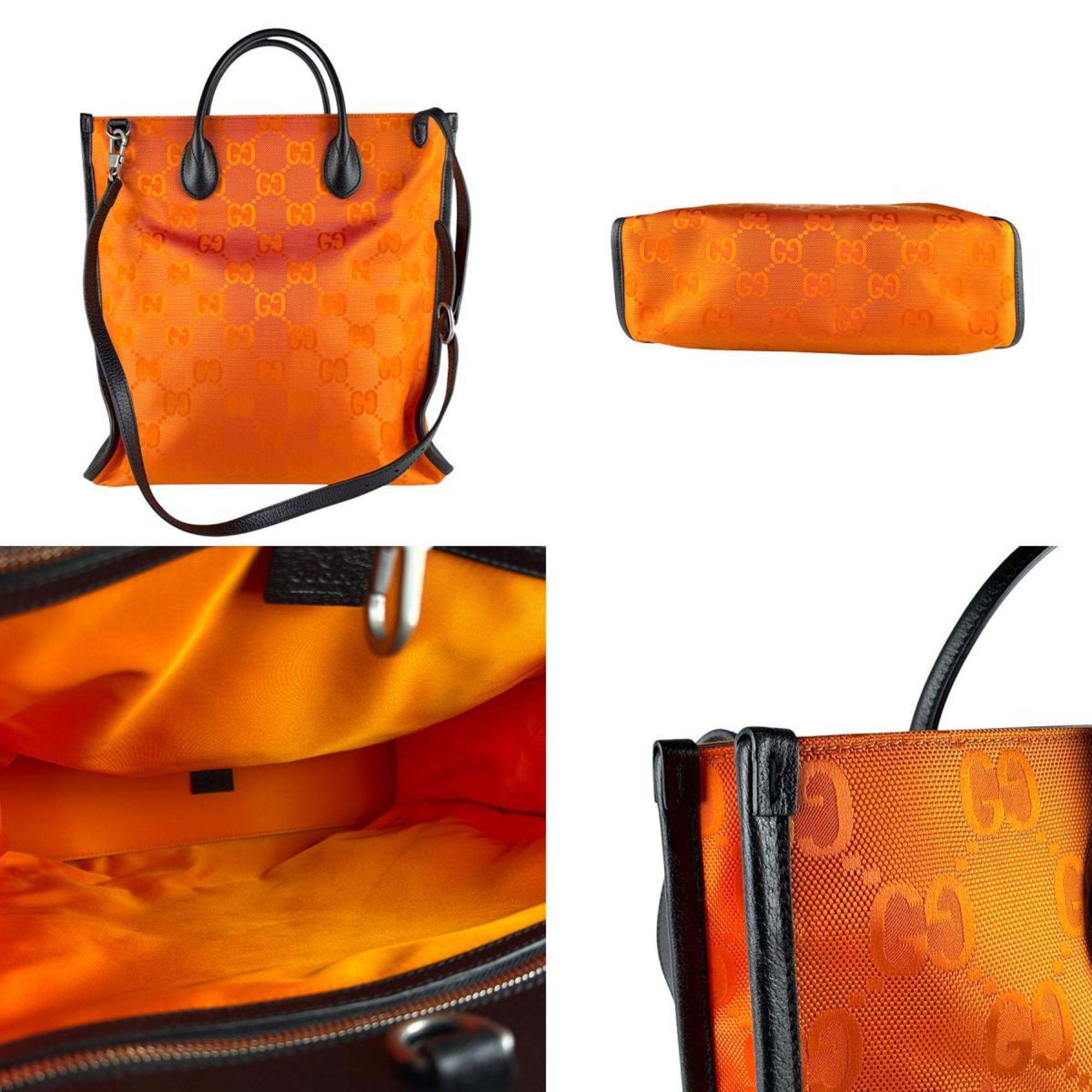 Gucci Black Orange Nylon Leather Handbag Shoulder Bag (Pre-Owned)