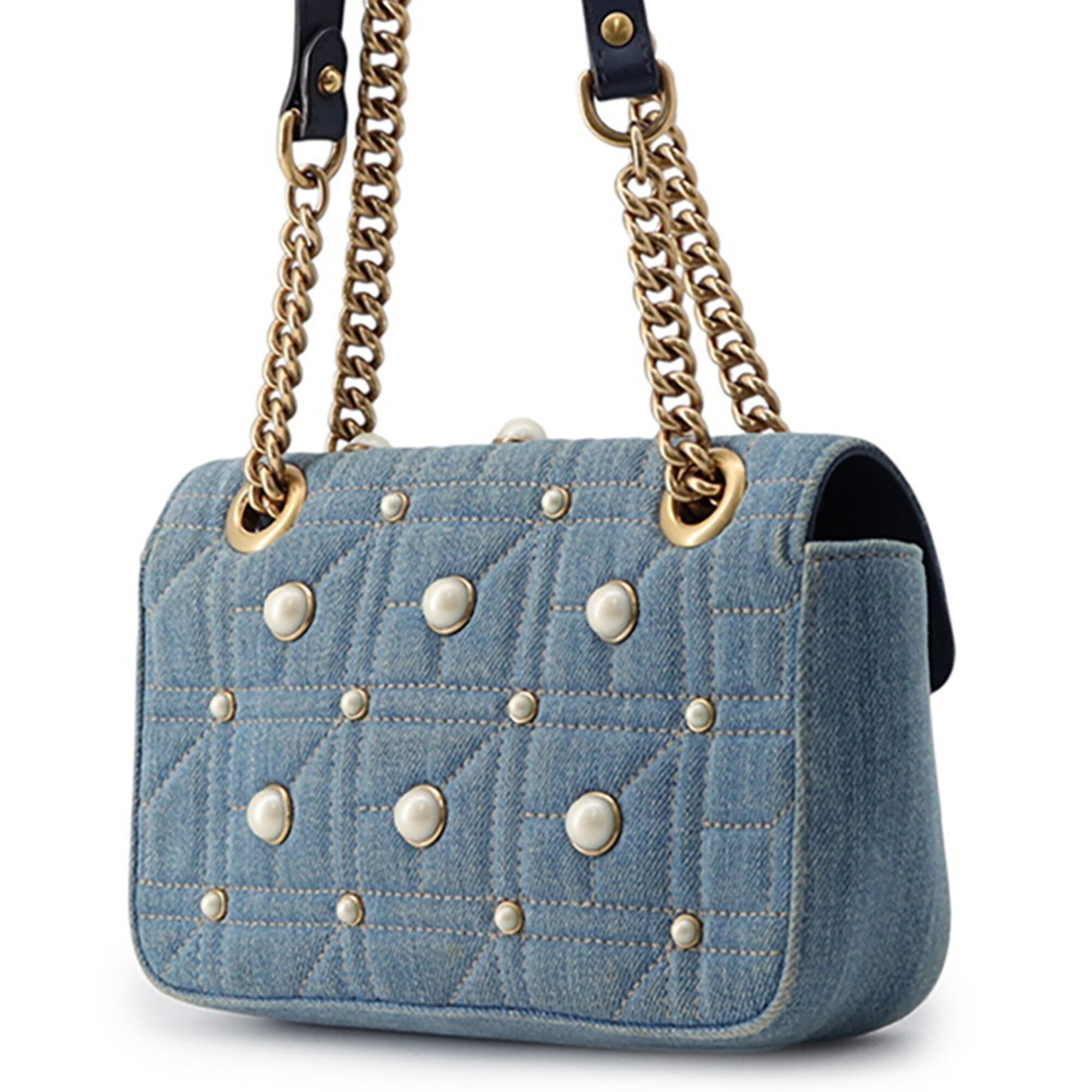 Gucci Gg Marmont Blue Denim Leather Handbag Shoulder Bag (Pre-Owned)