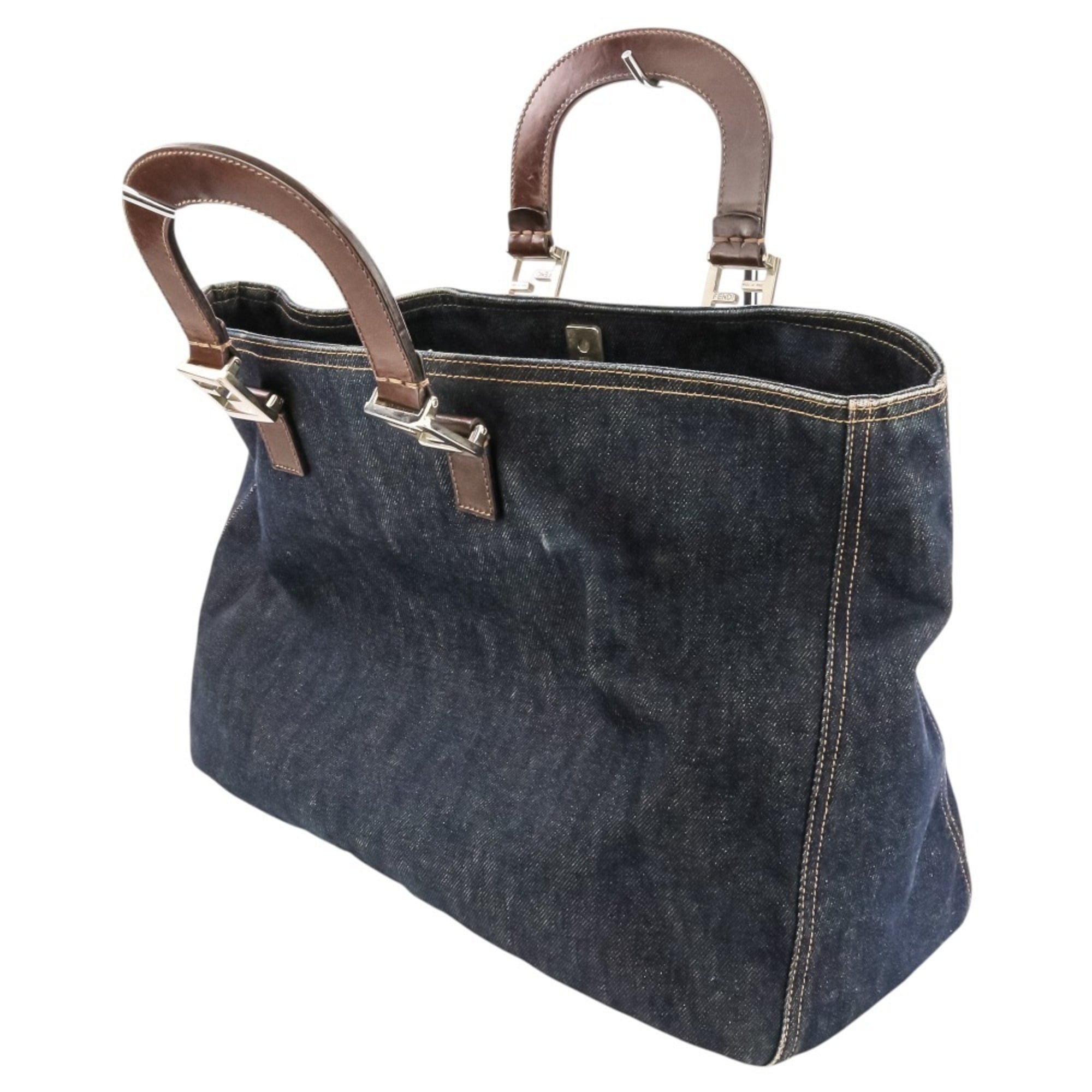 Fendi Navy Denim Leather Handbag (Pre-Owned)