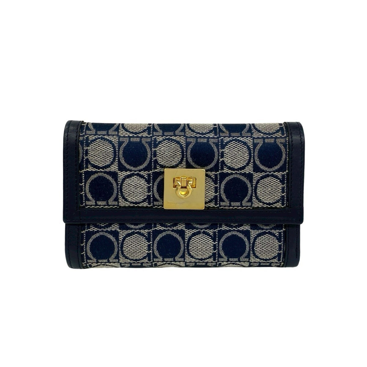 Salvatore Ferragamo Navy Canvas Leather Wallet (Tri-Fold) (Pre-Owned)