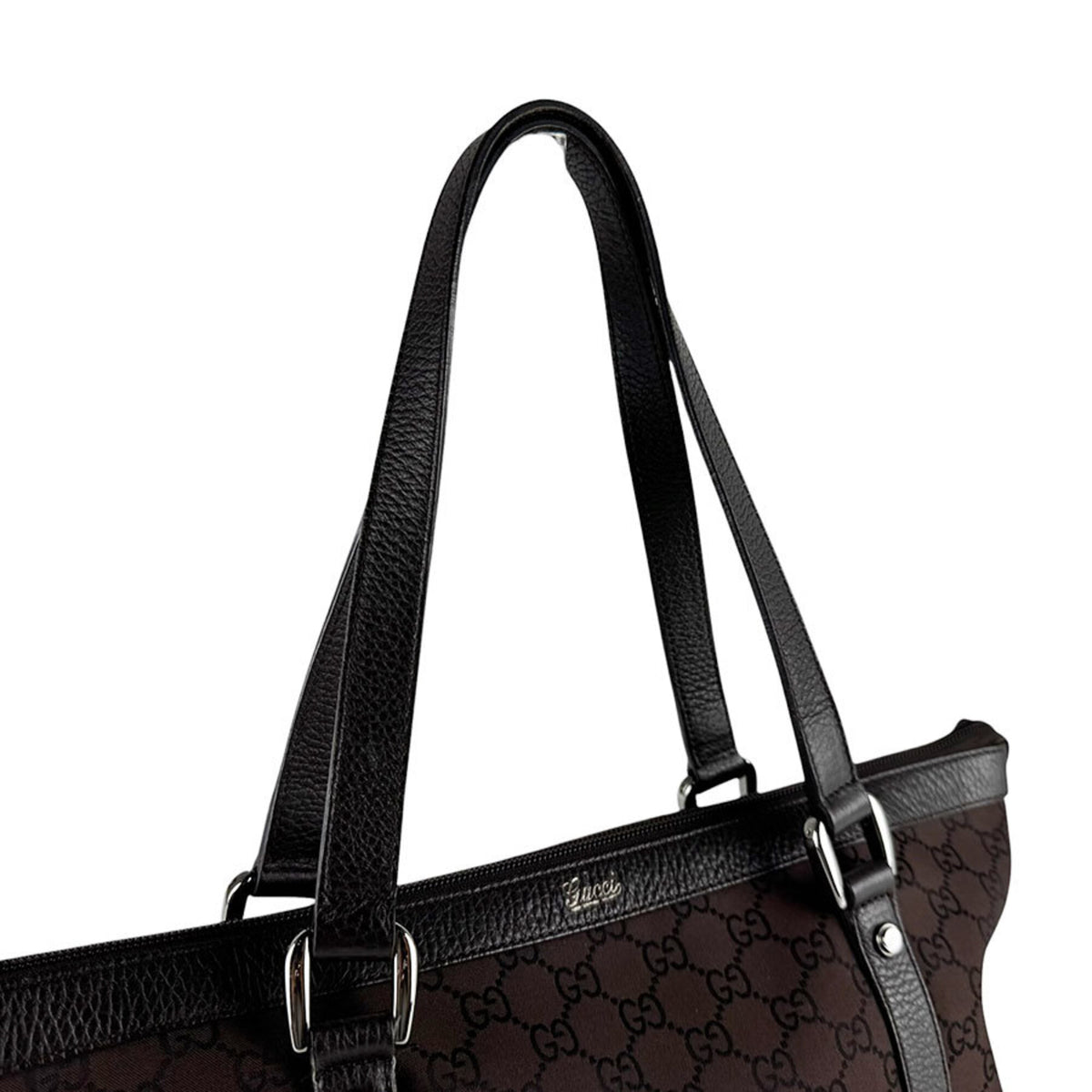 Gucci Brown Nylon Canvas Leather Handbag (Pre-Owned)