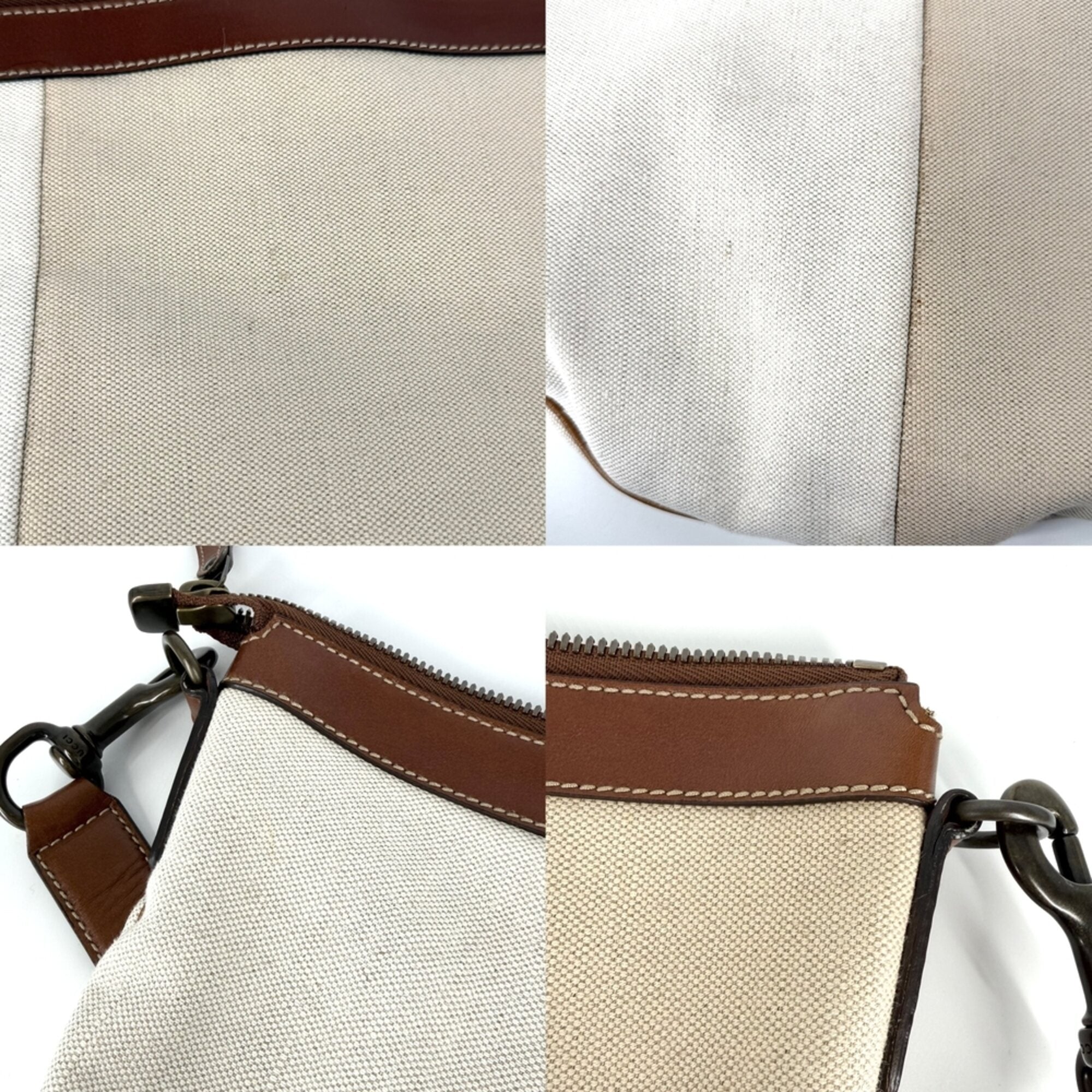 Gucci Beige Beige Brown Brown White Canvas Leather Shoulder Bag (Pre-Owned)