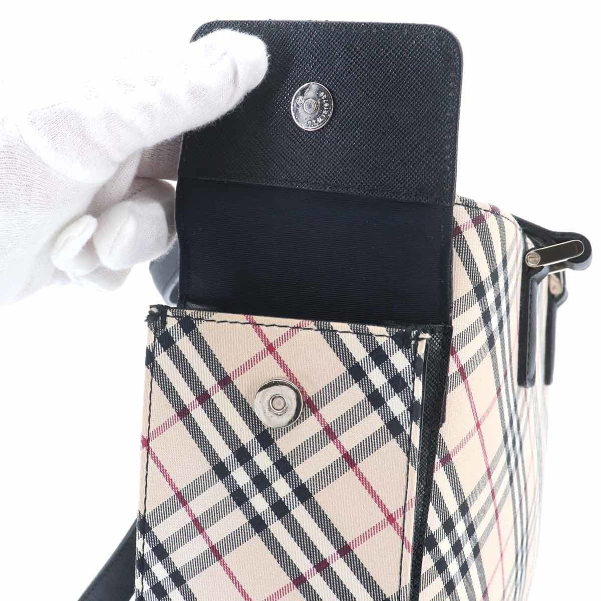 Burberry Beige Black Canvas Leather Handbag (Pre-Owned)