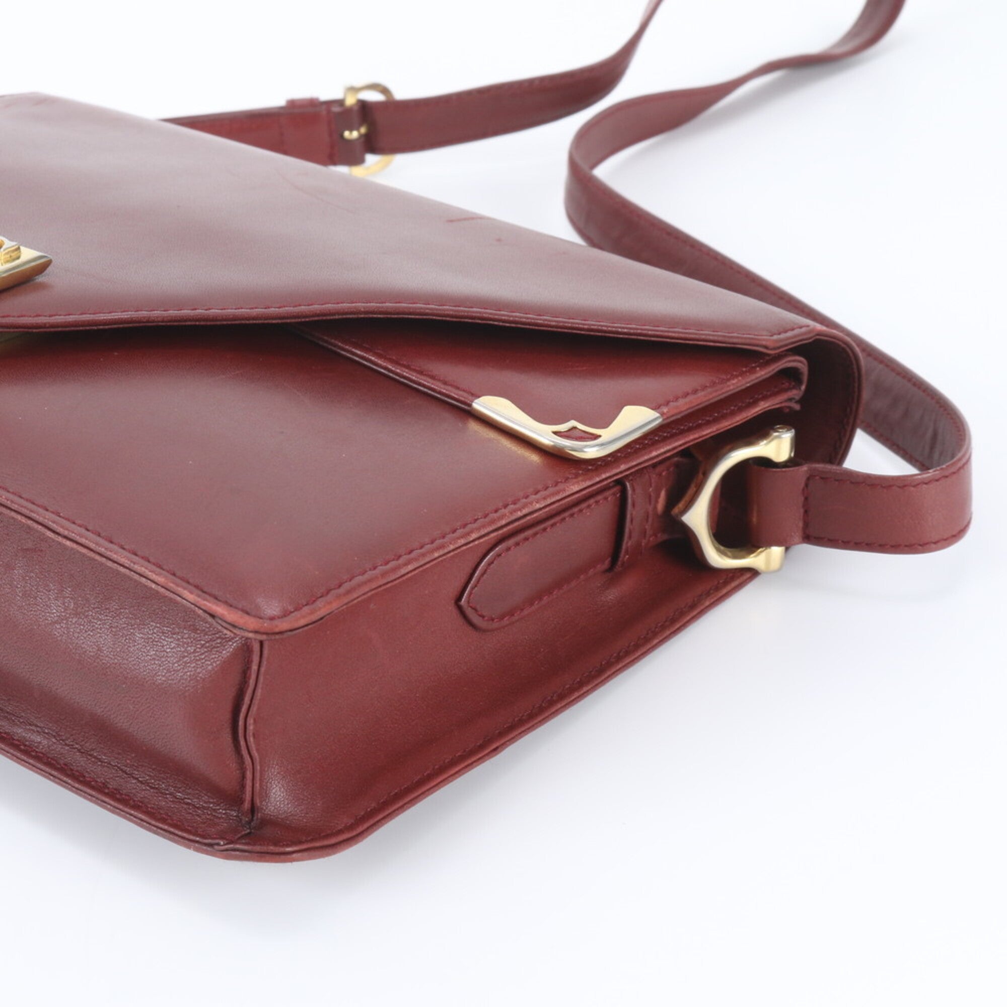 Cartier Wine Red Leather Handbag Shoulder Bag Tote Bag (Pre-Owned)